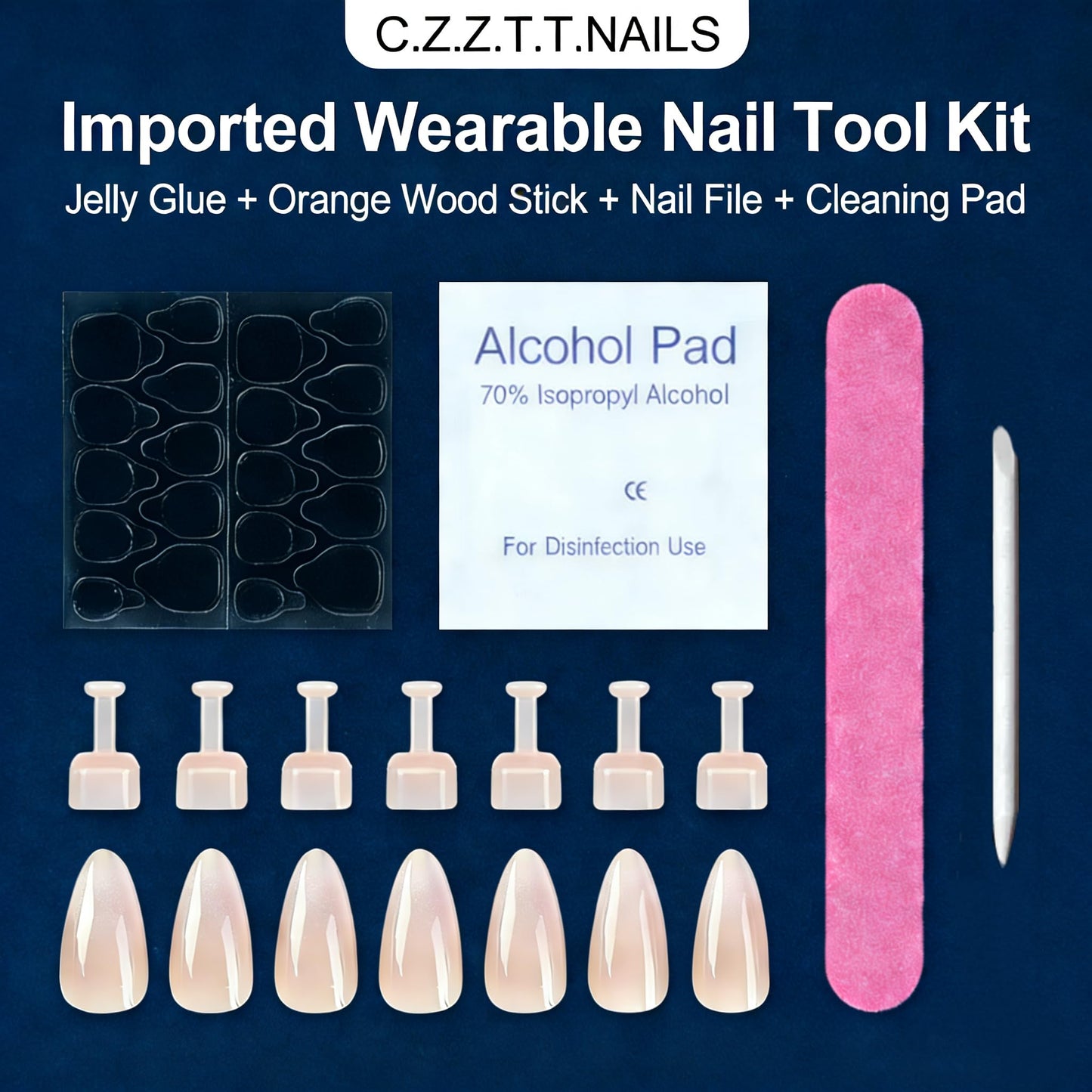C.Z.Z.T.T.NAILS 24pcs Press On Nails with Jelly Glue ，Translucent Fake Nails Nude Gradient Long Almond Nail Art,Perfect for Women, Professionals & Beauty lovers