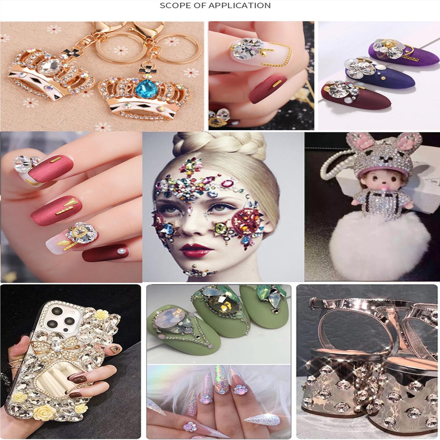Green Nail Gems Big Glass Green Nail Charms Emerald Crystal Flatback Nail Jewels 3D Multi Shape Size Stones Diamonds Nail Rhinestones Clear Round Beads Gems for Nails Faces Eyes Makeup Crafts 12Grid