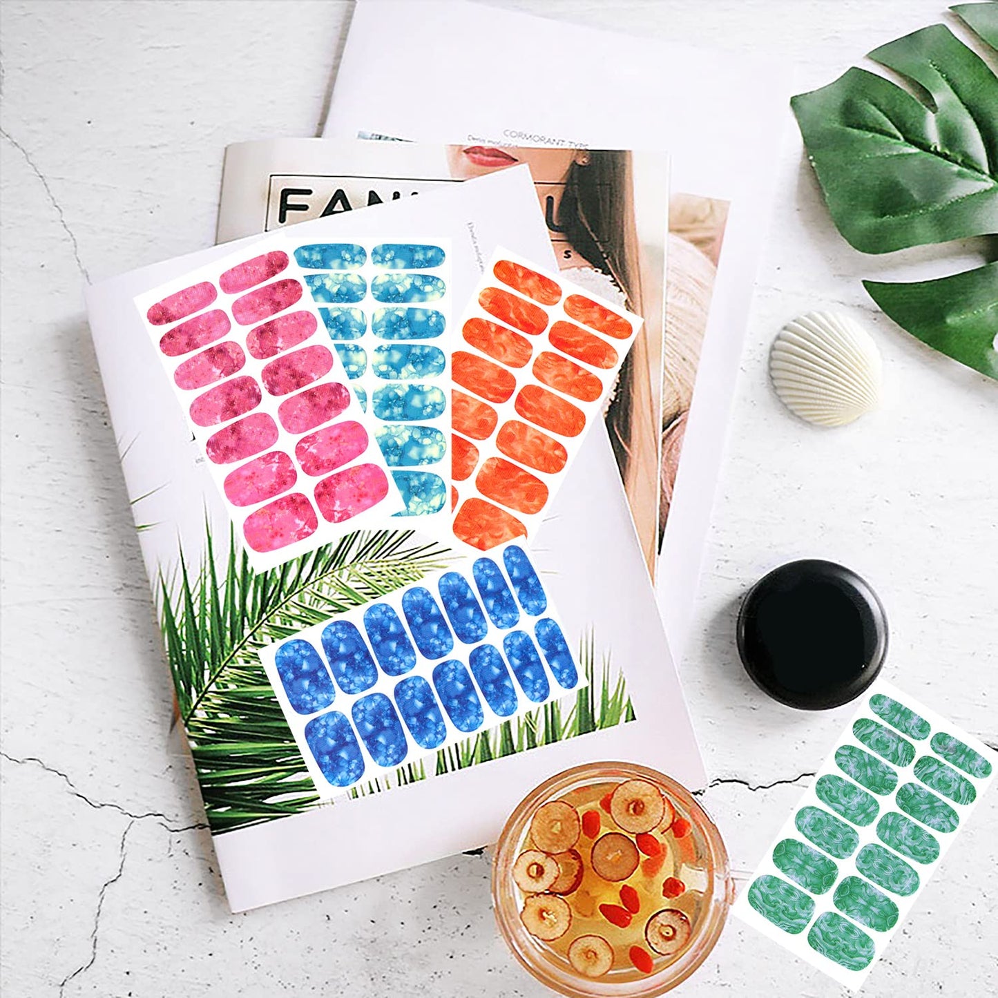 JERCLITY 20 Sheets Candy Color Marbling Nail Polish Strips Stickers with Nail File Self-Adhesive Marbling Nail Stickers Full Nail Wraps for Women Nail Strips Manicure Kit for DIY Nail Art