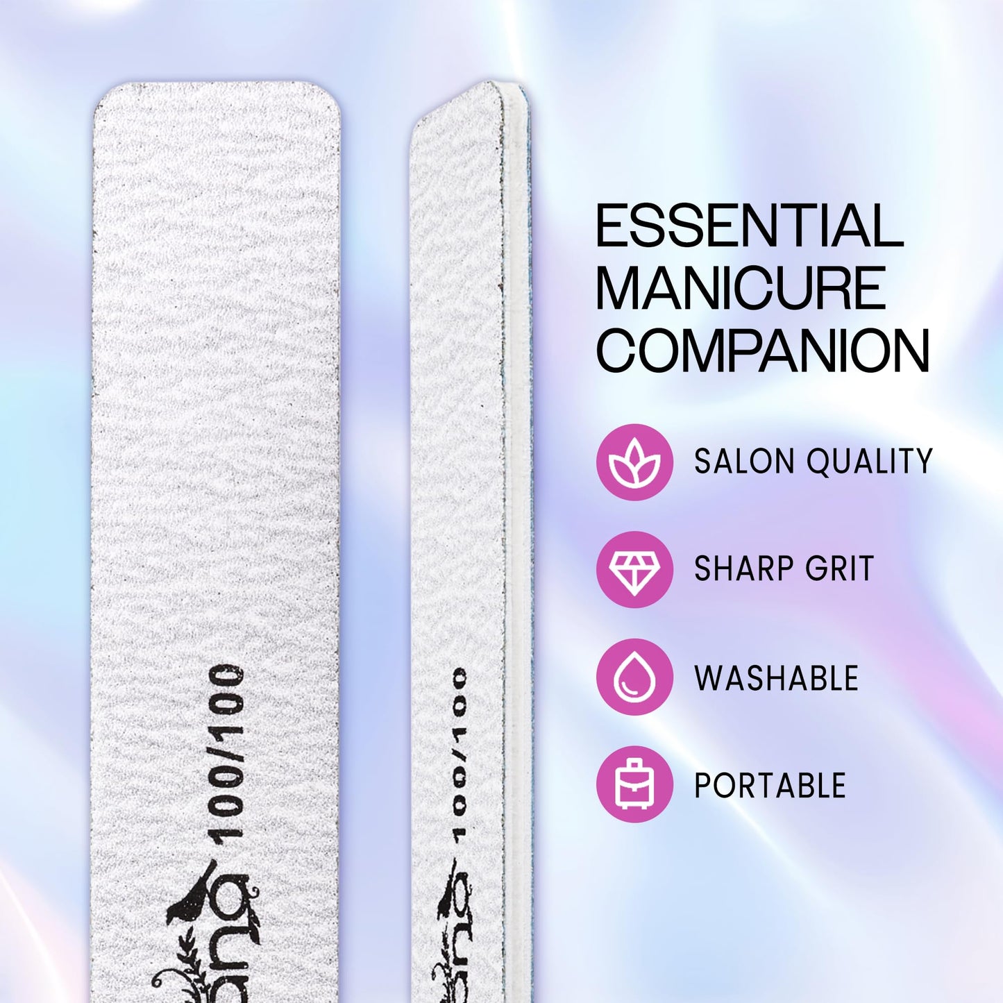 PANA Jumbo Double-Sided Emery Nail File for Manicure, Pedicure, Natural, and Acrylic Nails - Zebra (Grit 100/100) - 50 Piece Pack