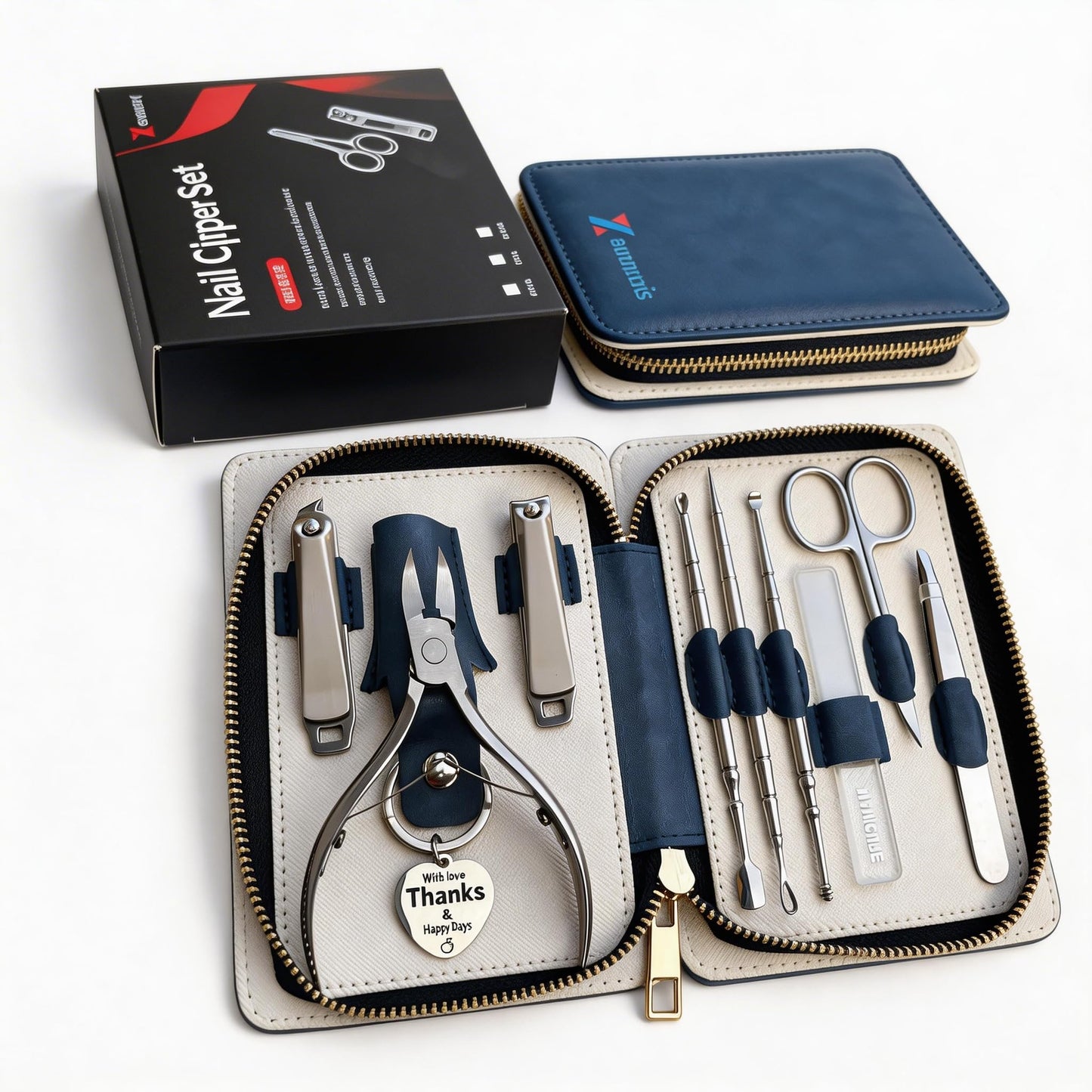 Xsomacis Nail Clippers Set Fingernail and Toenail Clipper Cutters, Manicure Pedicure Kit Stainless Steel 10pcs Professional Grooming Kits, Nail Care Tools with Portable Leather Case for Men or Women