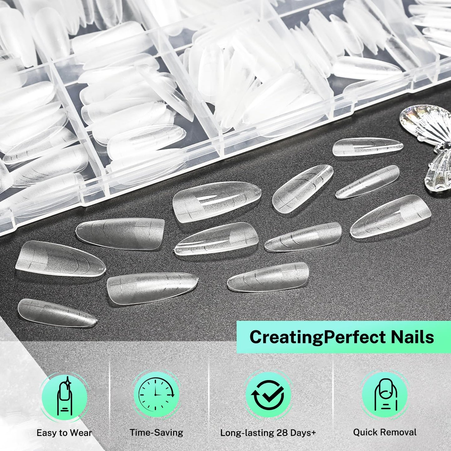 JODSONE Oval Fake Press on Nails Pre-shape Round Gel for Full Cover Acrylic Round Oval Full Nail Tips 12 Sizes 360Pcs for DIY at Home