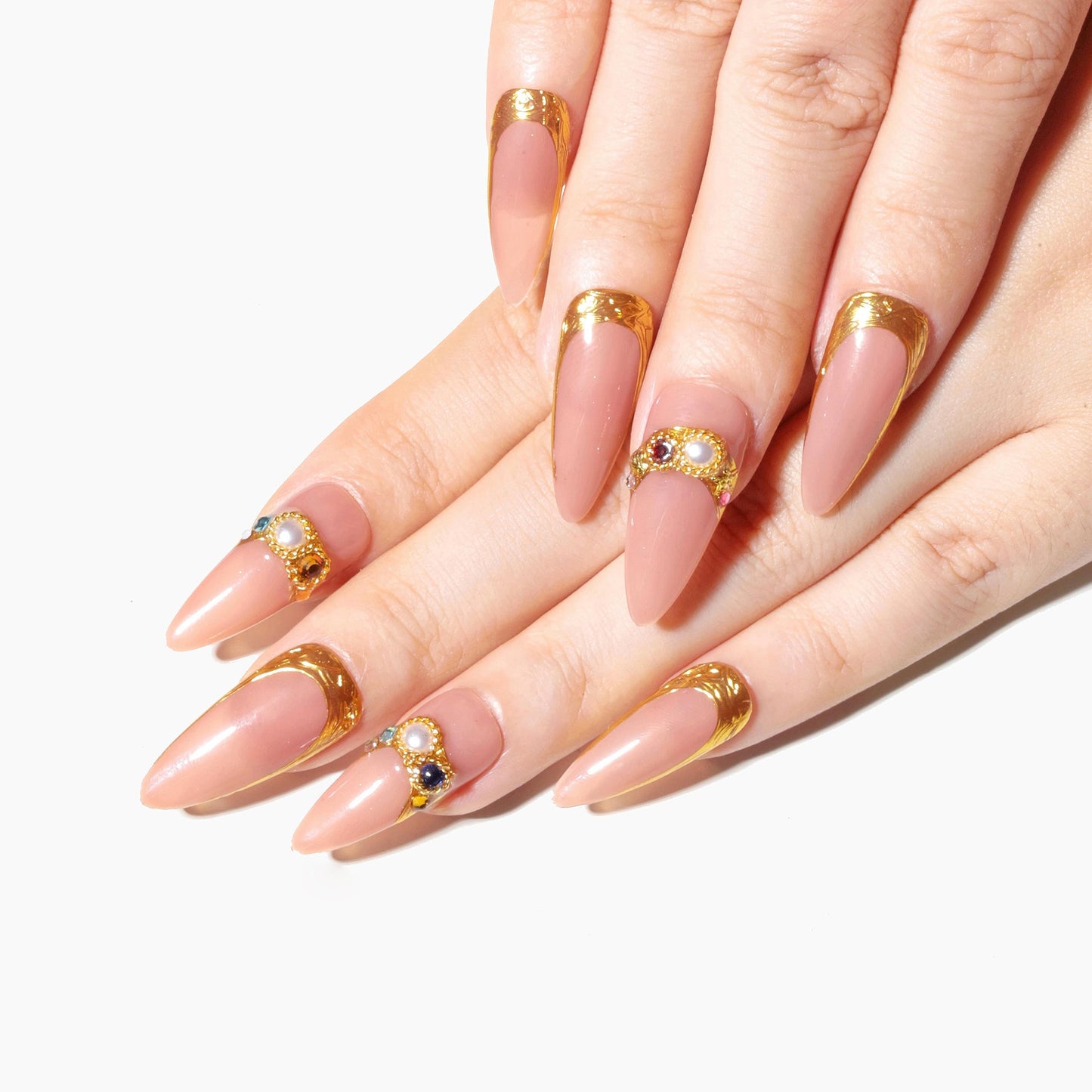 Sun&Beam Nails Handmade Press-on Long Stiletto Amlond White Silver Butterfly Rhinestone Glitter Design Fashion False Nail Tips 10 Pcs Set (M, #103)