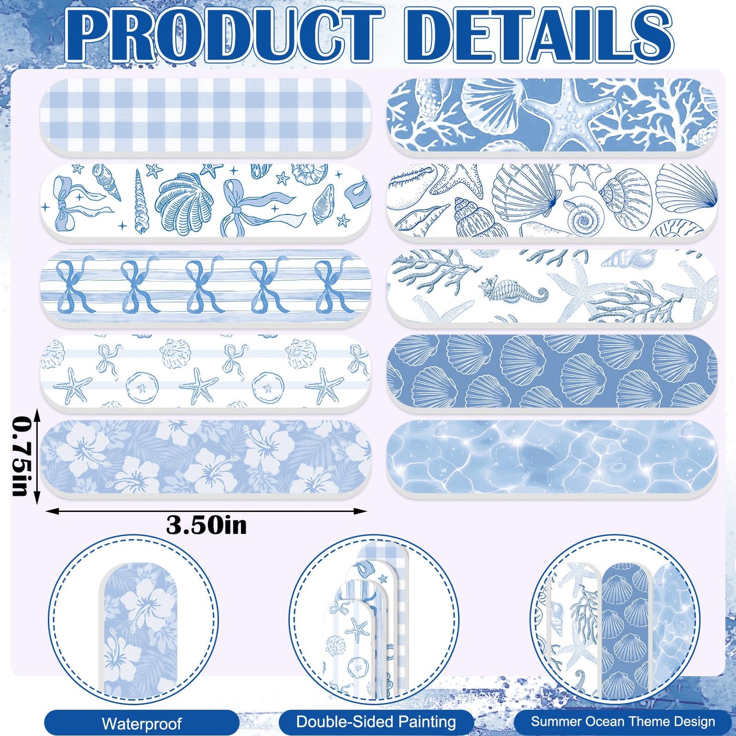 AnyDesign 50 Pcs Summer Nail Files Sea Seashell Coral Seahorse Double-Sided Emery Board Manicure Tools Ocean Blue Fingernails Shaping Buffing Smoothing Filers for Girl Women Gift Supplies