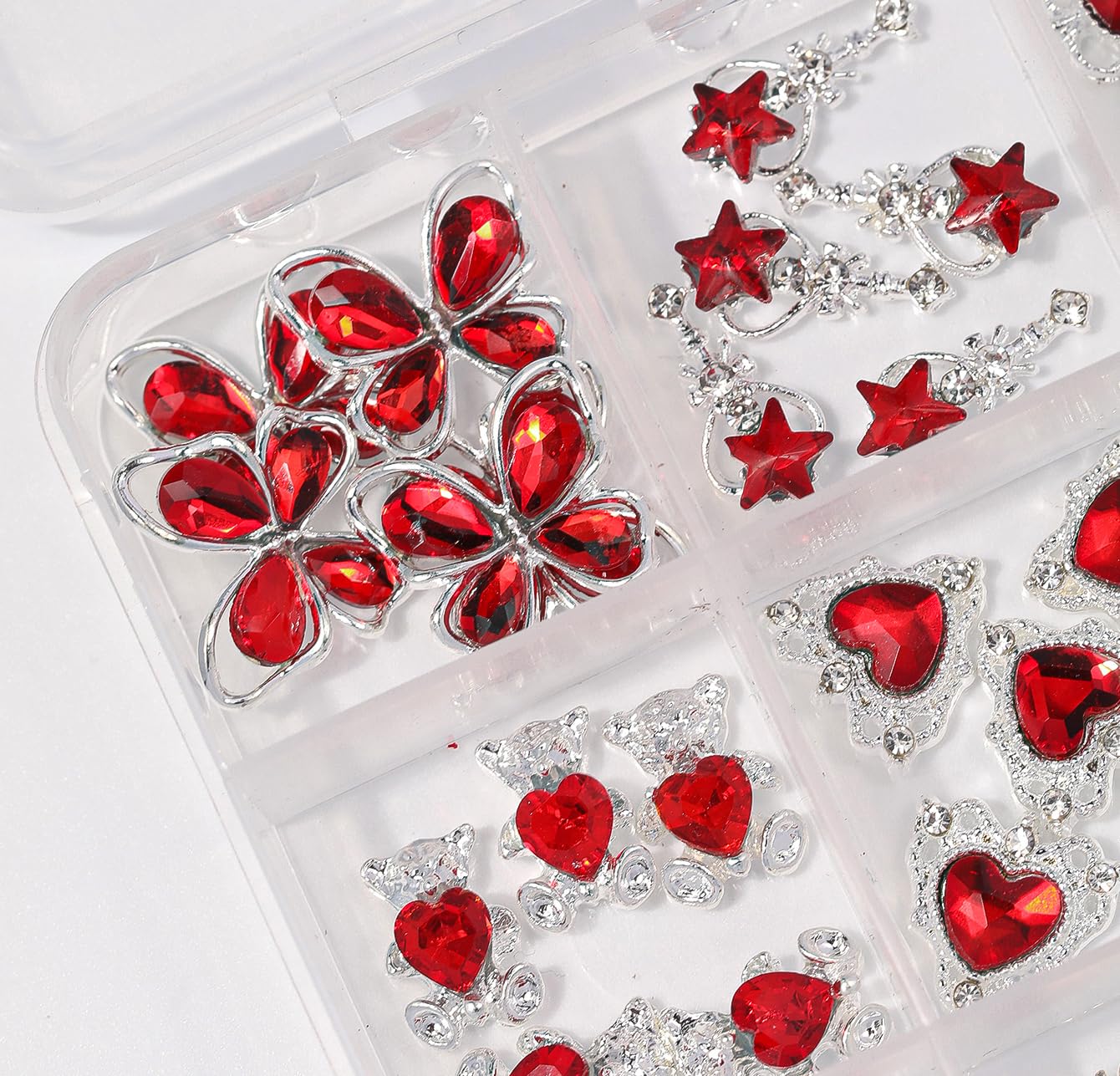 COOSLIM 60 Pcs Heart Nail Charms, Rhinestone Red Butterflies Nail Art Gems, Star Heart Butterfly Charms Decorations Sailor Moon Acrylic Nail Accessories for Women DIY Crafts 2