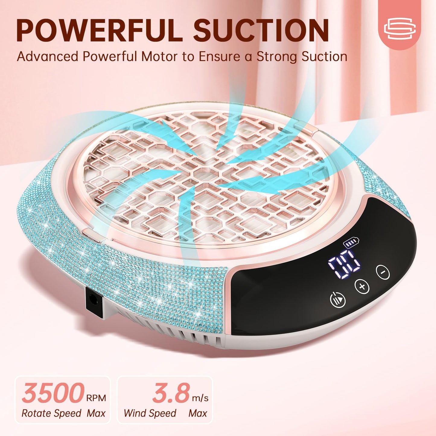 CHRISTINE SHELLY Nail Dust Collector, Cordless Dust Collector Nail Tech, Powerful Vacuum Fan Vent Dust Collector Extractor Dust Suction Machine for Acrylic Gel Polish,Salon & Home, Blue Diamond
