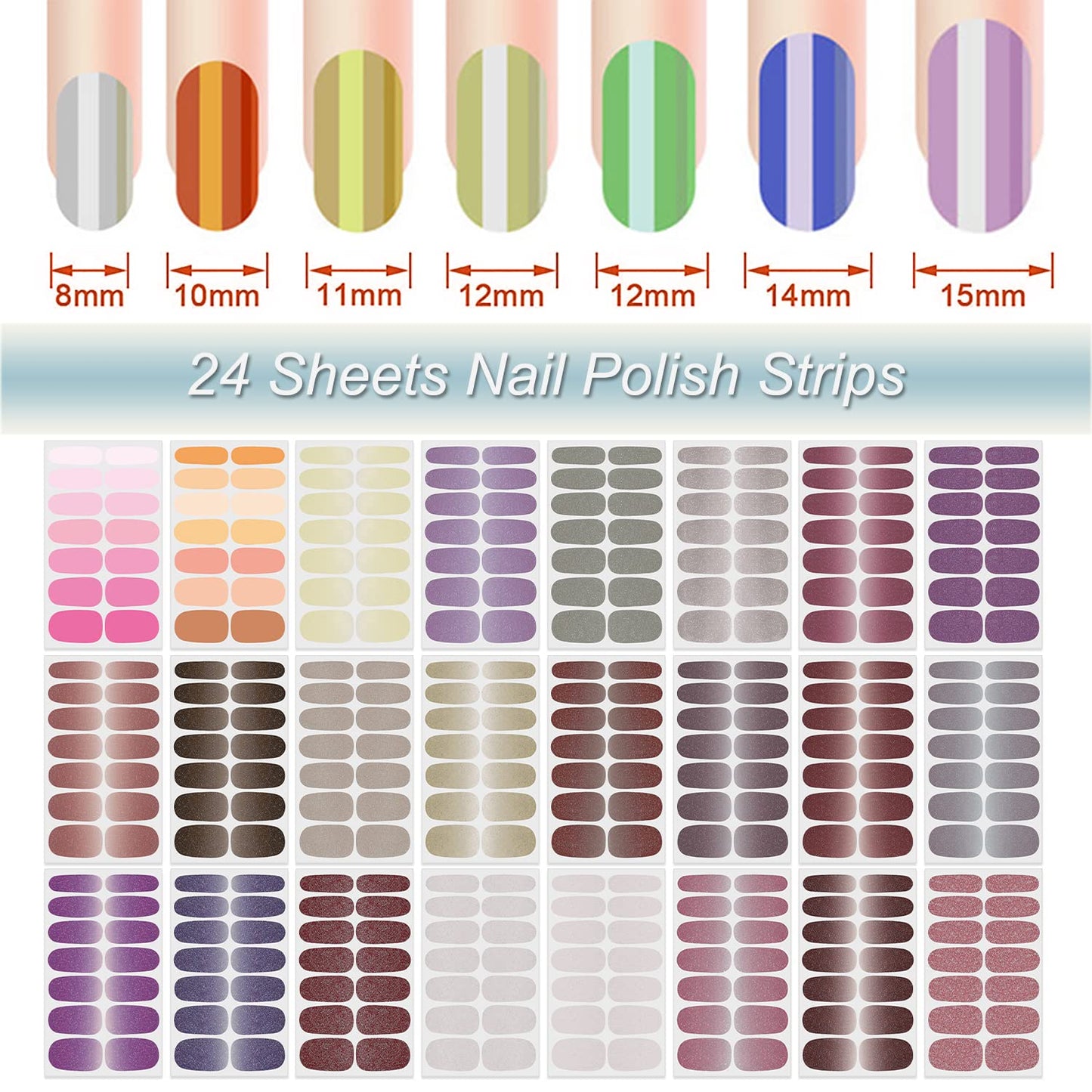 DANNEASY 24 Sheets Glitter Gradient Nail Polish Strips Full Nail Wraps Adhesive Nail Polish Stickers for Women Girl Nail Gel Strips with 1pc Nail File, Cuticle Stick