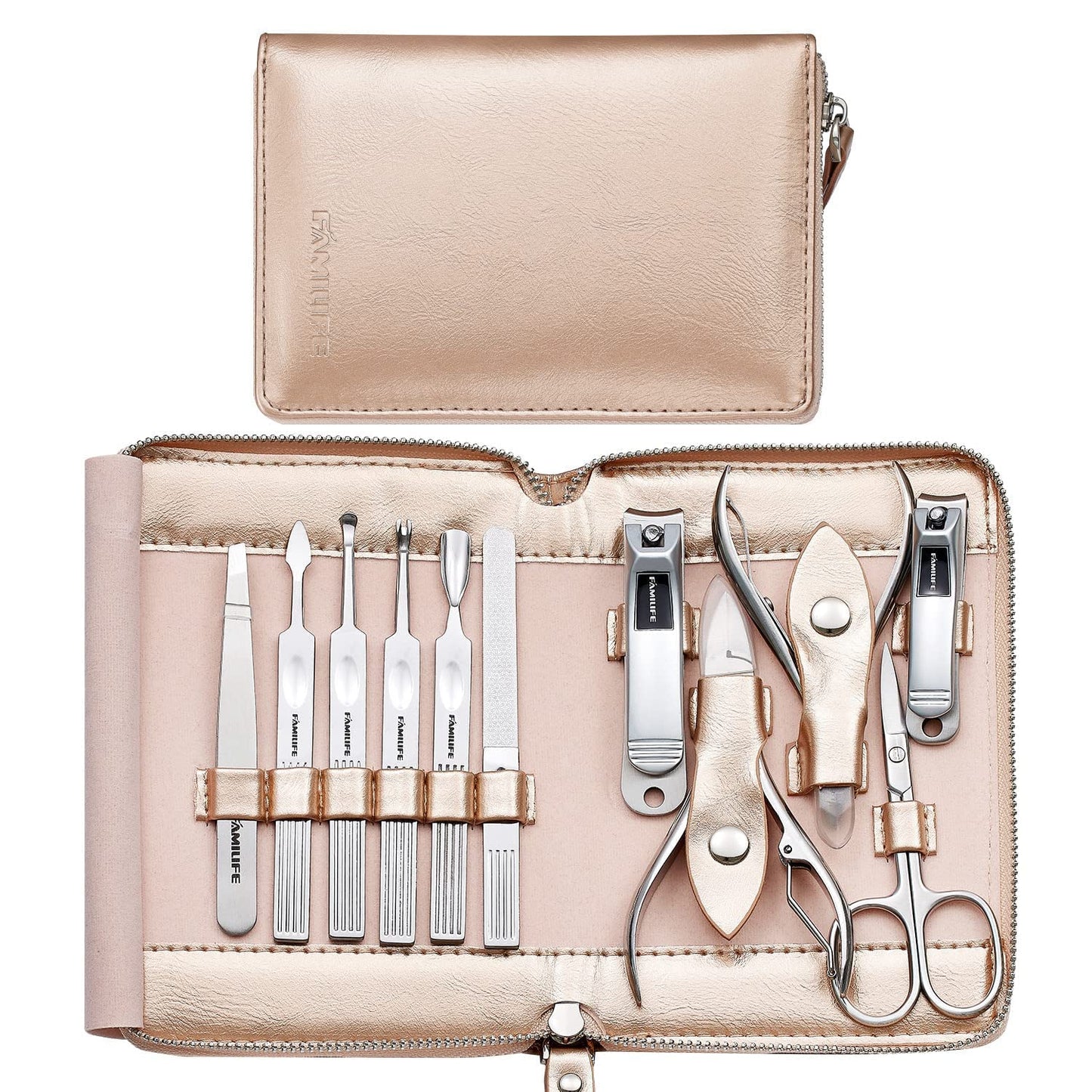 FAMILIFE Manicure Set Professional Manicure Kit 11 in 1 Christmas Gift for Women and Men Nail Kit and L07 100% Stainless Steel Ingrown Toenail File and Lifter Double Sided