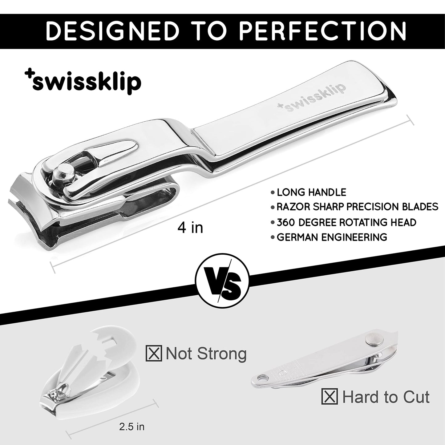 Swissker by Swissklip Nail Clippers for Men & Women I Finger Nail Clippers for Adult with 360 Degree Rotating Head I Fingernail Clippers for Women I Surgical-Grade Stainless Steel Material (3 Pack)