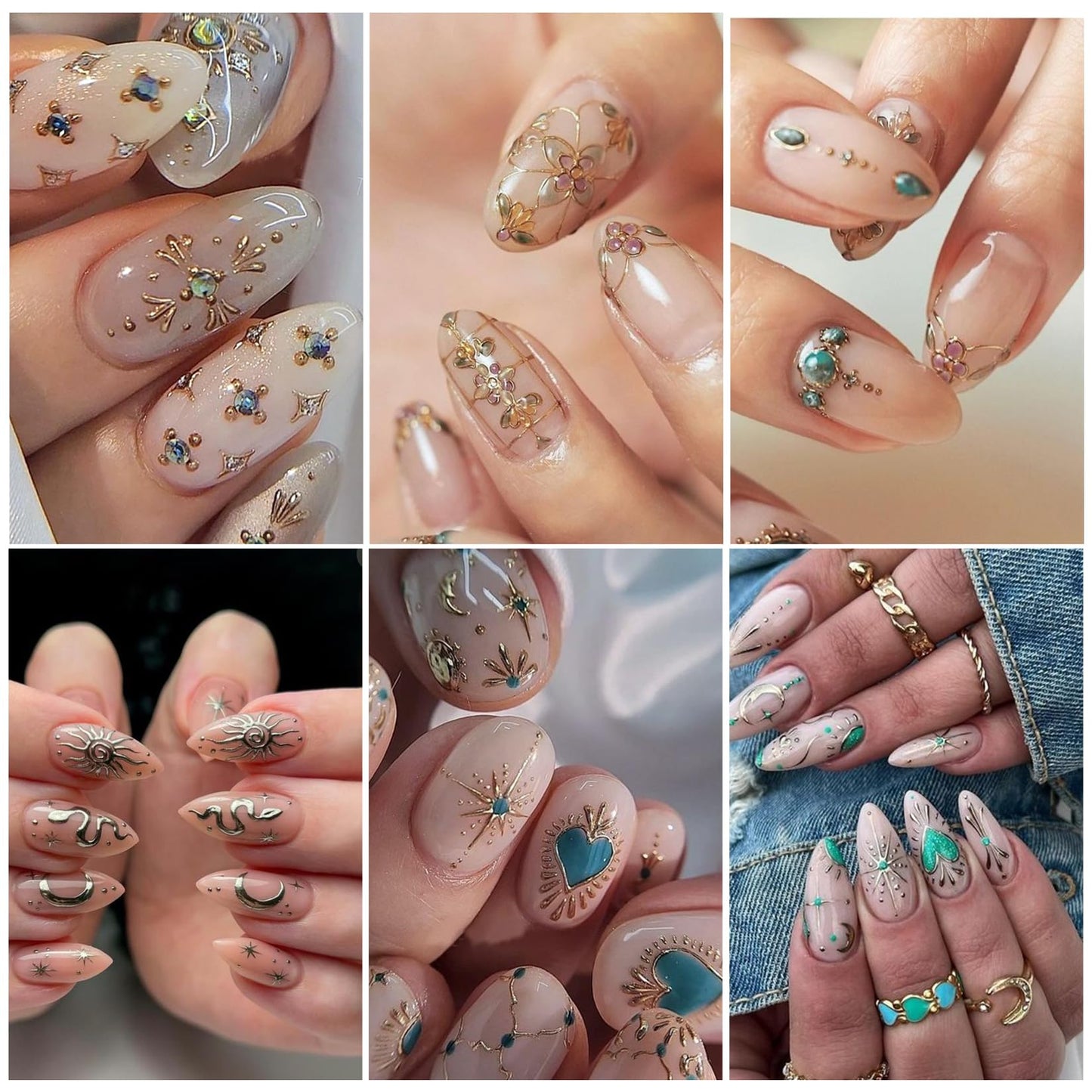 Sun Nail Stickers Decals 9 Sheets Bohemian Style Nail Art Stickers 5D/3D Embossed Self Adhesive Moon Star Heart Flame DIY Metallic Designs Gothic Decoration Supplies Nail Accessories for Women