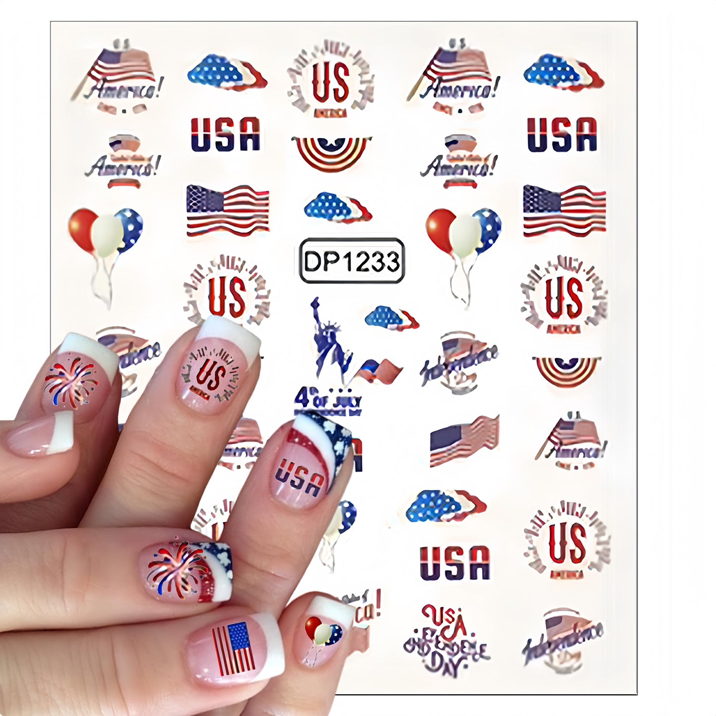 5 Sheets July 4th Nail Art Stickers 3D Self Adhesive American Flag I Love America Nail Decals Memorial Day for Women Nail Art Decoration