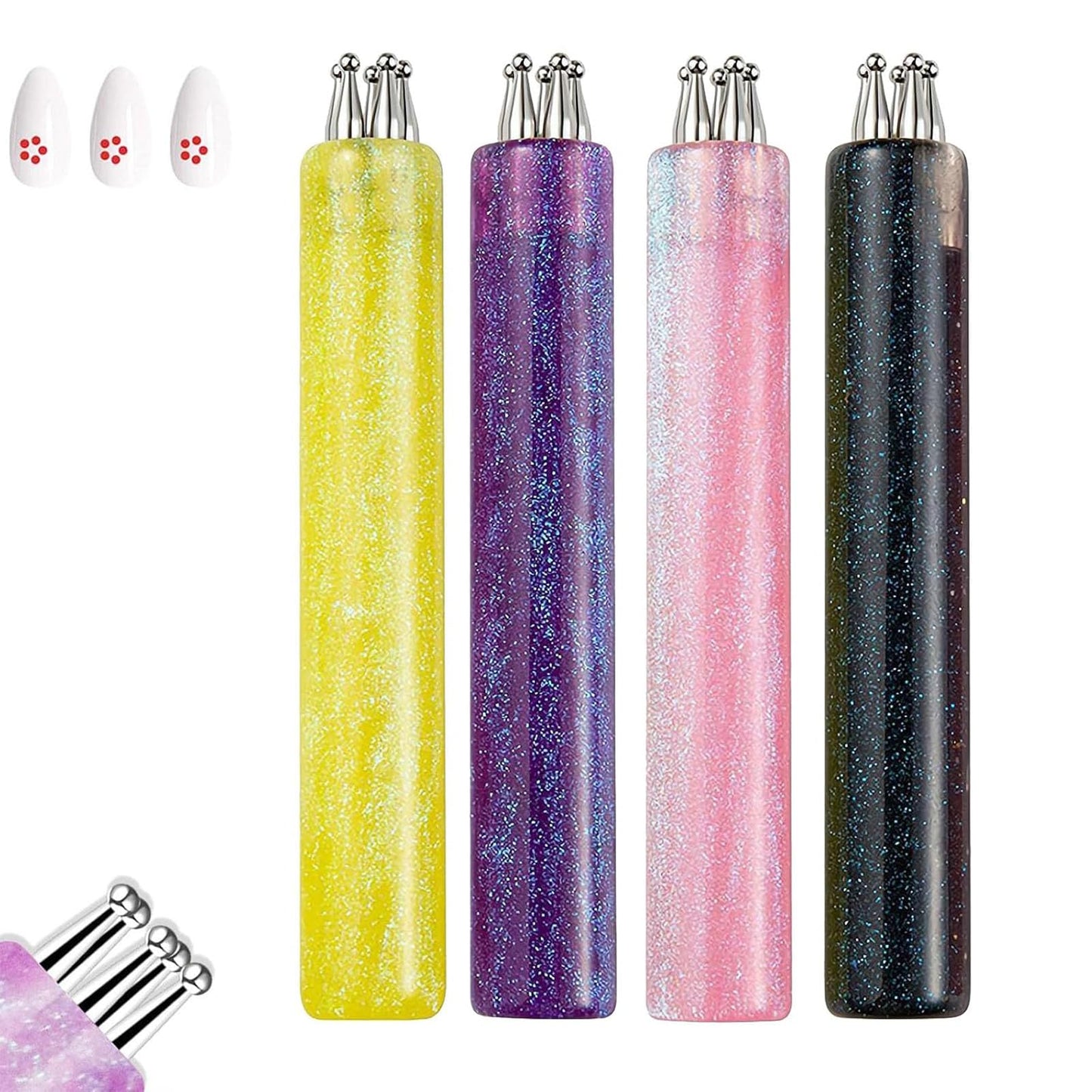 5 Petal Flower Nail Dotting Pen, Nail Art Dotting Tools, Easy Control Stainless Steel Ball, 1.8mm Fine Tip Rhinestone Dot Paint Tool for Painting, Sculpting, Rhinestones DIY and Salon (4PCS)