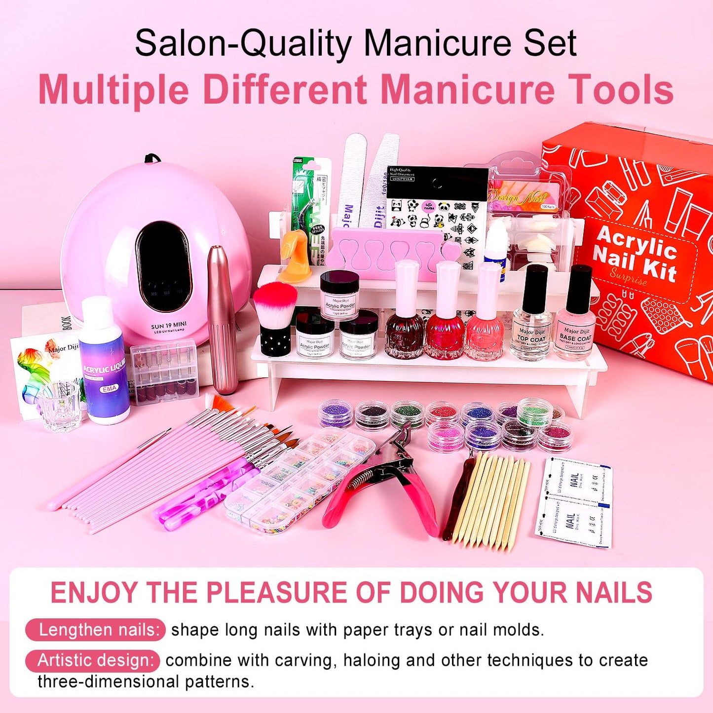 Acrylic Nail Kit With Everything For Beginners -Nail Kit Acrylic Set Nail Polish Kit With U V Light And Drill for women Home Salon