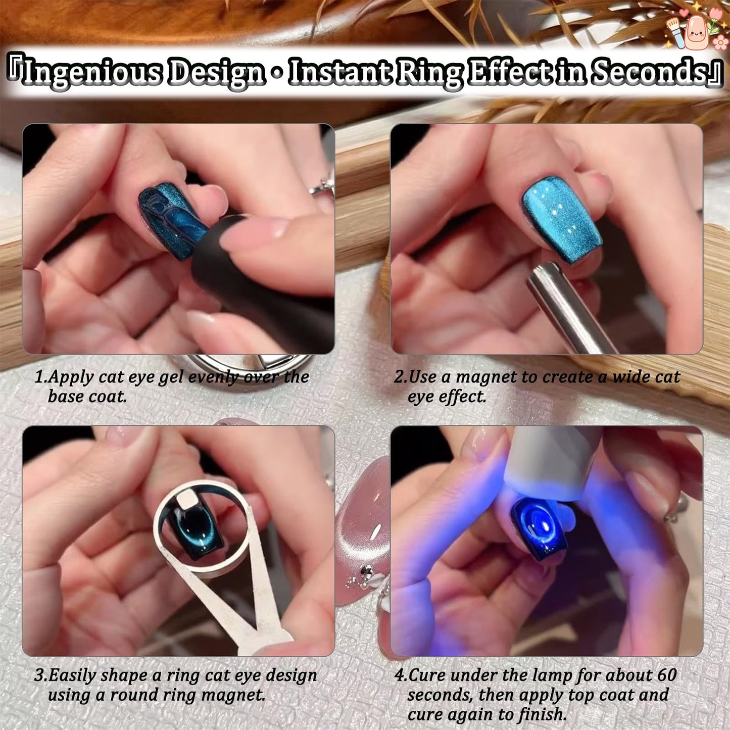 New Ring-Shaped Cat Eye Magnet for Nails, Hollow Cat Eye Magnet, Cat Eye Magnet Ring, Y & Rings Magnet(Wide Beam, Heart, French), Portable Hollow Circular Cat Eye for Home Salon DIY Manicure (1 Set)