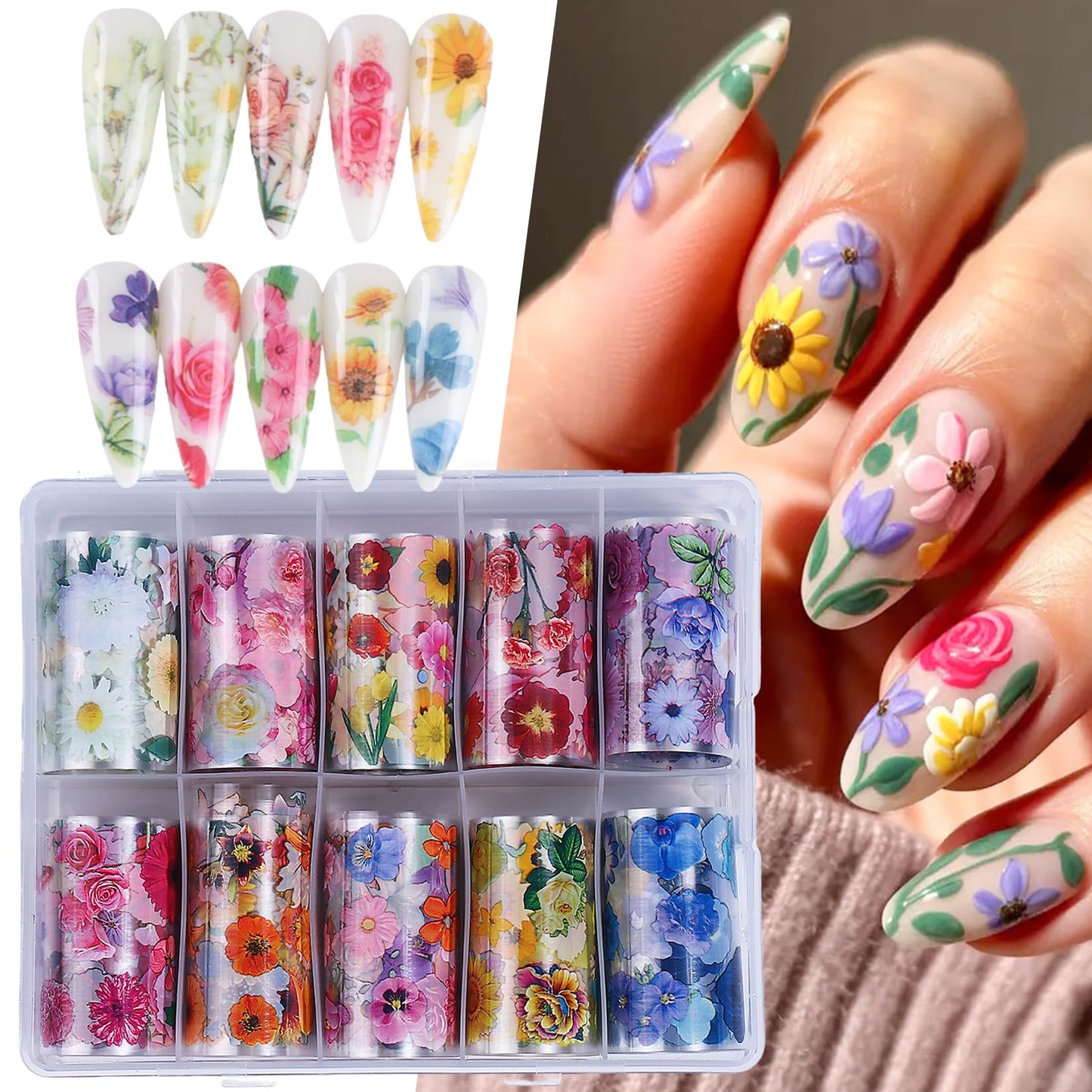 Flower Fruit Nail Transfer Foils 20 Rolls Summer Tropical Fruits Floral Theme Nail Art Foils Blueberry Strawberry Daisy Starry Sky Paper Full Cover Wraps Manicure Decoration Supplies for Women
