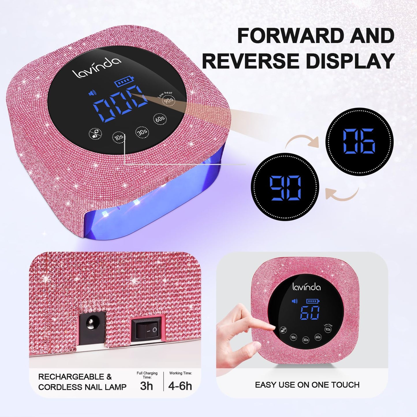 UV Nail Lamp 54W, Cordless Gel UV Led Nail Lamp for Gel Nail Polish, Rechargeable UV Nail Light Nail Dryer with 4 Timer and LCD Display, Professional Fast Curing Lamp Nail Art Tools with Rhinestone
