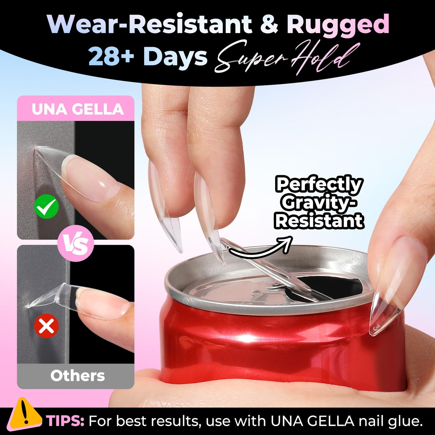 UNA GELLA Stiletto Gel Nail Tips Medium 15 Sizes 300PCS Pre-Etched Clear Acrylic Nail Tips Easy DIY Salon Stiletto Almond Press On Nails Snug Fit Full False Fake Tips Extensions Long-Lasting Hold