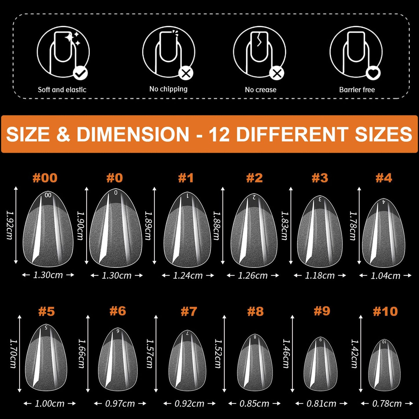 Extra Long & Extra Short Soft Gel Nail Tips Kit, Nail Extenstion Manicure Home Salon DIY Pre-shaped Clear Almond Square Stiletto Press On Nails, BlueZOO