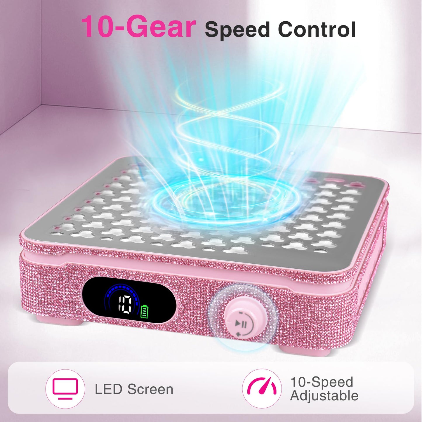 Rechargeable Nail Dust Collector, Cordless Dust Collector Nail Tech, 10 Levels Speed Low Noise & Strong Suction Nail Fan Dust Collector, Nail Vacuum Duster Professional Dust Collector for Salon, Home
