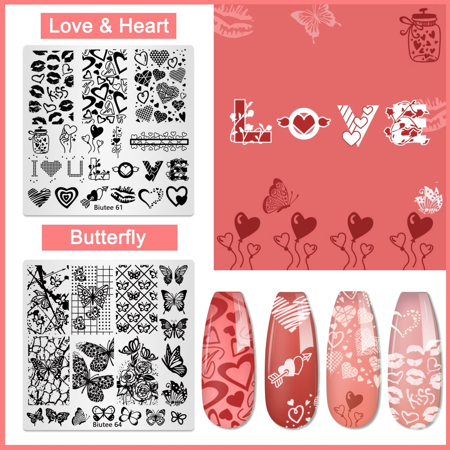 Biutee Nail Stamping Plates Set 15PCS Nail Art Stamper Scraper Nail Art Stamping Kit with Storage Bag Gift Box Nail Stamp Template Kit Lace Flower Butterfly Star Holiday Design