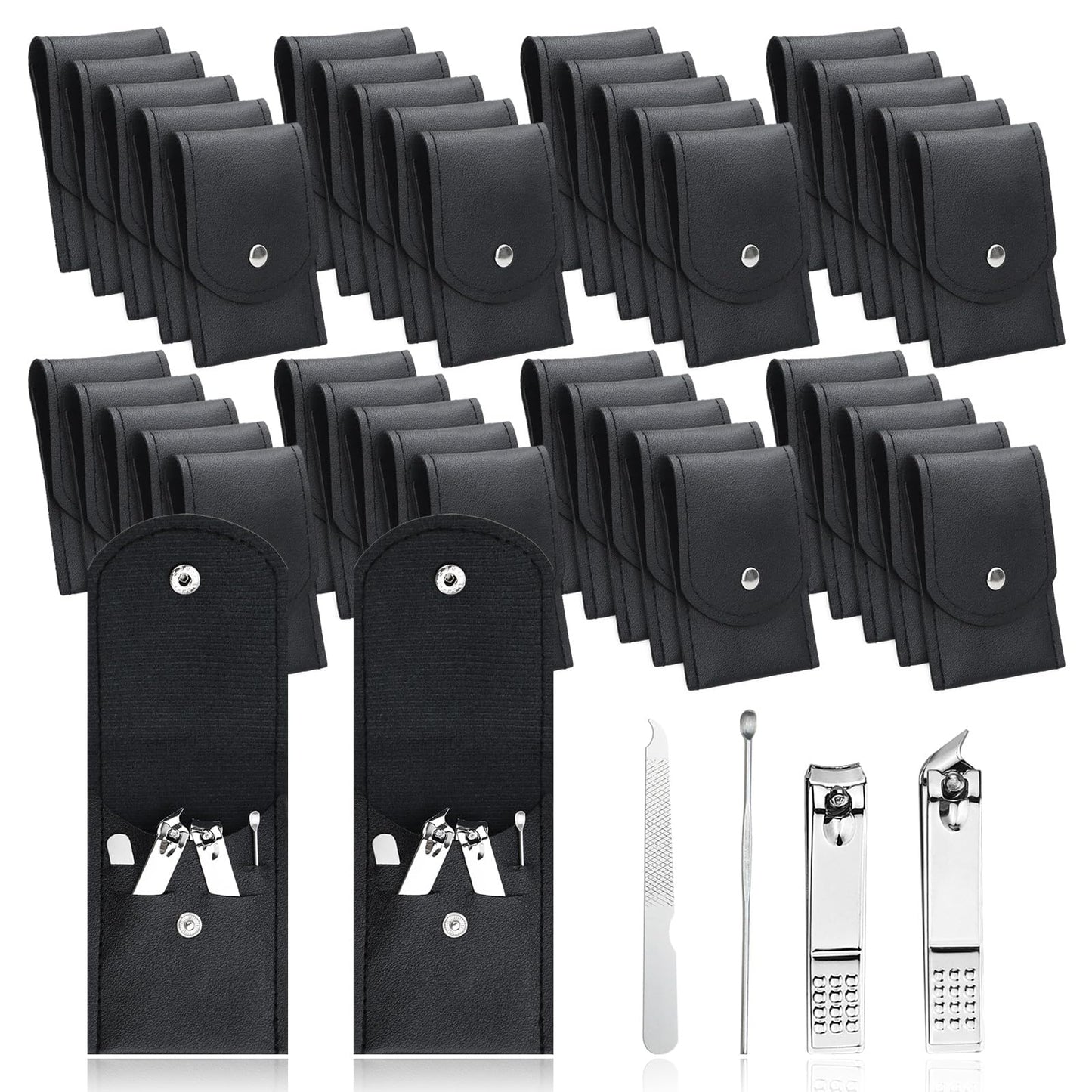 HAIFOTRVA 50 Sets Finger Nail Clipper Set Bulk,4 in 1 Black Adult Stainless Steel Travel Manicure Kit with Case Individually Wrapped Nail Clippers Bulk for Homeless,Hotel,Charity