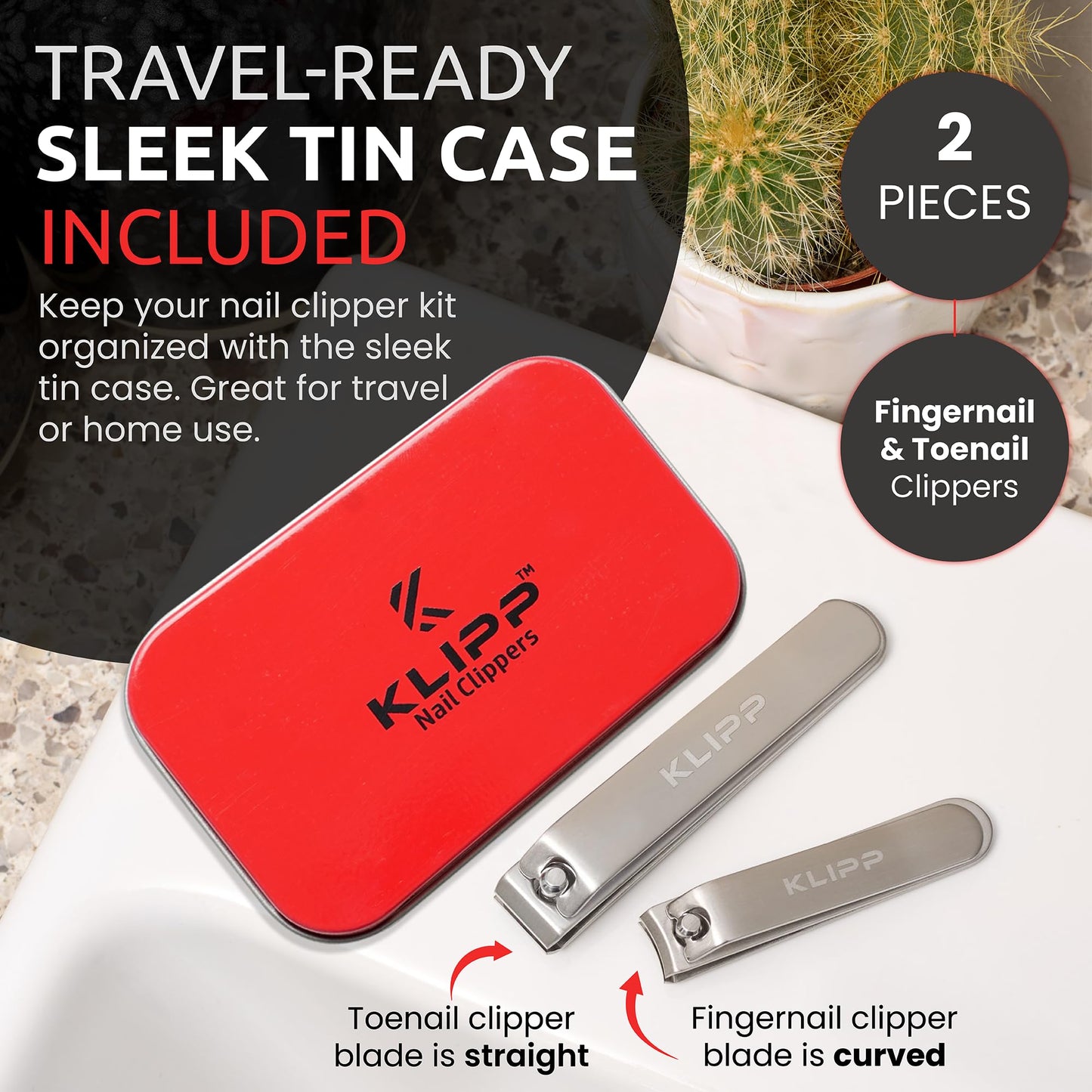 Nail Clipper Set for Men & Women – Stainless Steel Fingernail Clipper & Toe Nail Clippers with Curved & Straight Blades Toe Professional Nail Cutter Kit with Tin Case for Gift & Travel