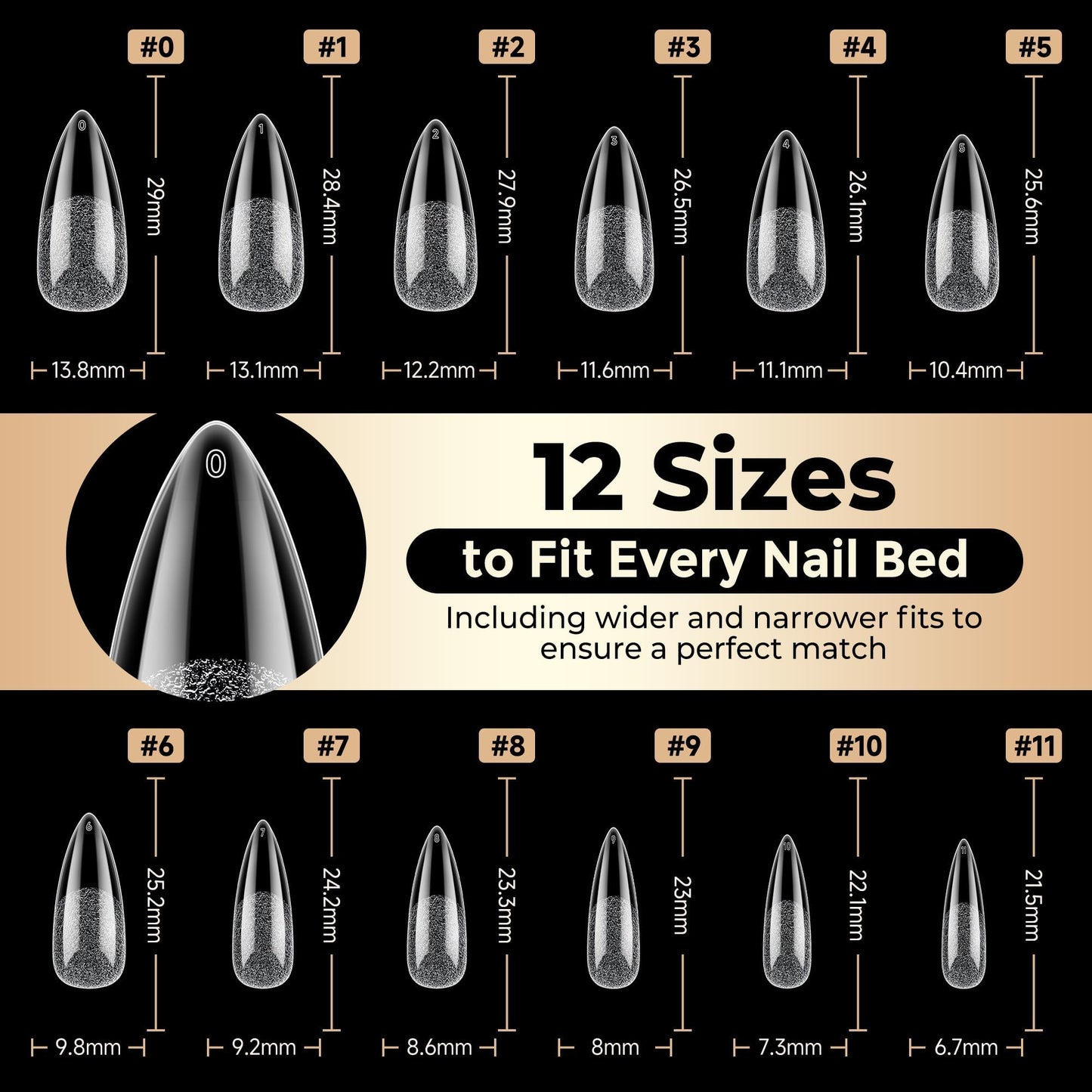 Medium Stiletto Nail Tips: 504pcs Full Cover Soft Gel Nail Tips, 12 Sizes Pre-Etched Half Matte Clear Stiletto Press on Nails No C Curve For Nail Extensions Home Salon