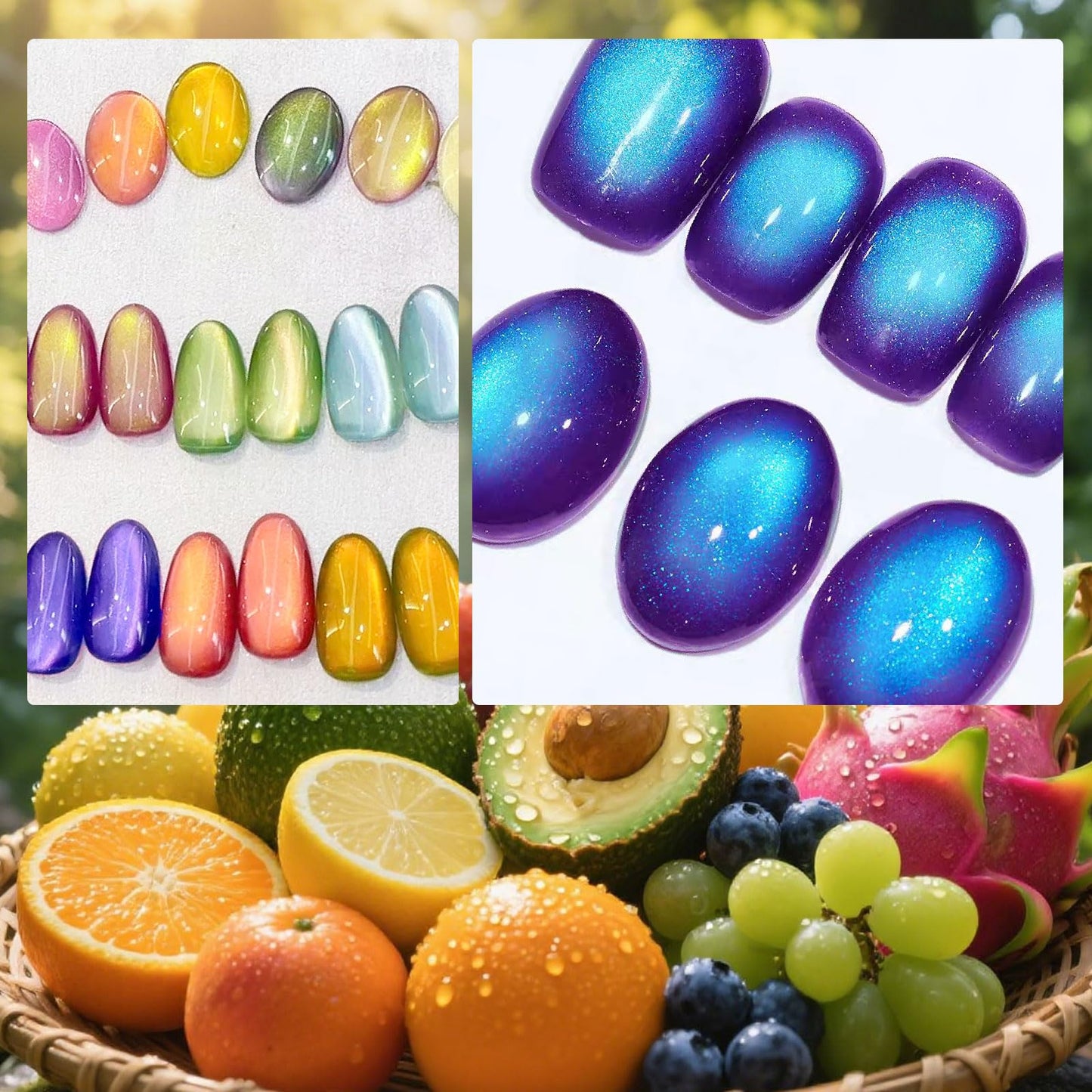 NAILGIL Cat Eye Gel Nail Polish Set, 8 Colors Fruit Catseye Magnetic Neon Gel Sweet Guava Greengage Plum Avocado Lemon Orange Pitaya Grape Blueberry Salon Summer Manicure DIY for Women