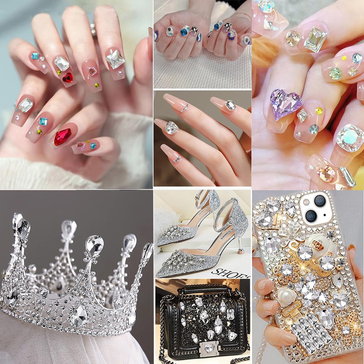 DONGZHOU 100pcs Mix Shape Crystal AB Nail Art Rhinestone Gems Point Back Fancy Stone Sew On Rhinestone Loose Crystal Sewing for Clothing Wedding Dress Nail Art Shoes Bags DIY Crafts