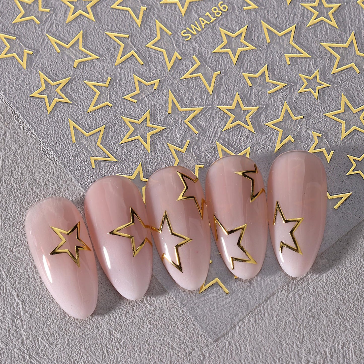 Hollow Star Nail Stickers Decals 12 Sheets Y2K Styles Star Nail Art Stickers Shiny Gold Silver Hot-Pink Black White Stars Nail Designs 3D Self Adhesive DIY Glitters Accessories Manicure Decoration
