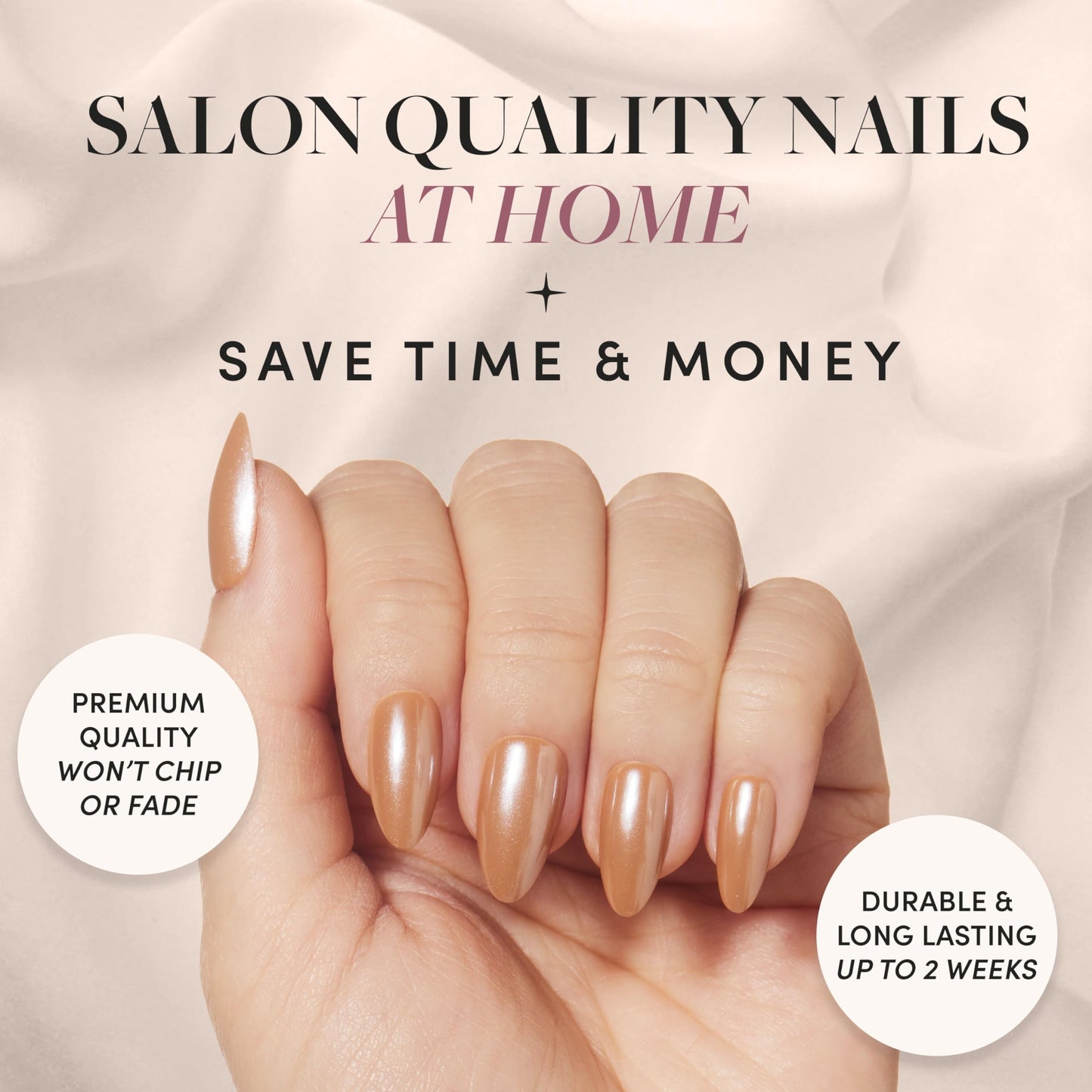 Glamnetic Press-On Nails Bundle - Maple Glaze & Selenite | Short Almond Nude Brown Neutral Nails with Glaze Finish | Soft White Sparkle Short Almond Fake Nails | Reusable, Salon-Quality Nail Kits