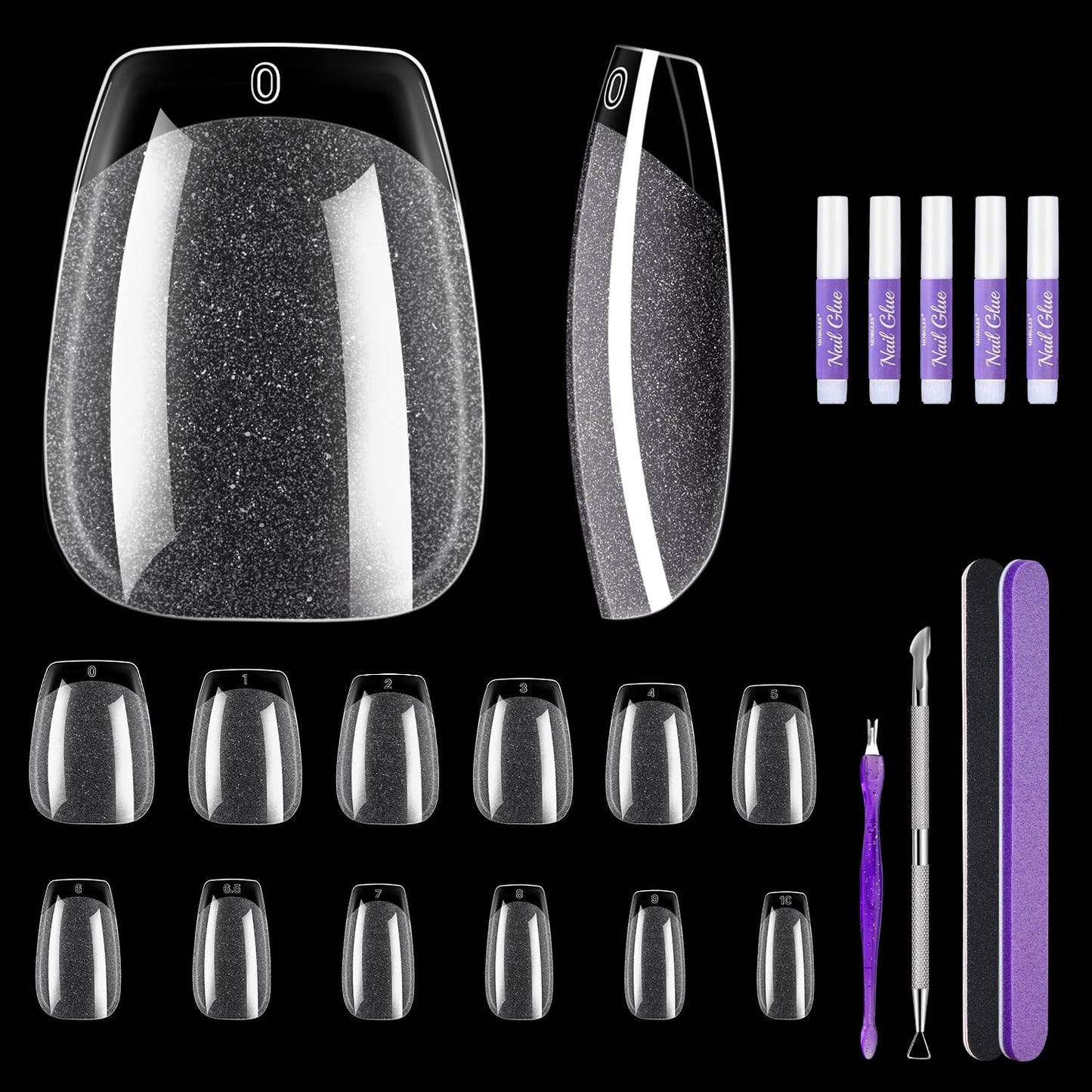 MORGLES Short Coffin Nail Tips, 240Pcs Pre-Shaped Soft Gel Acrylic Nails, Half Matte Ballerina Full Cover Tips for Salon & DIY Press on Manicure & Nail Extension