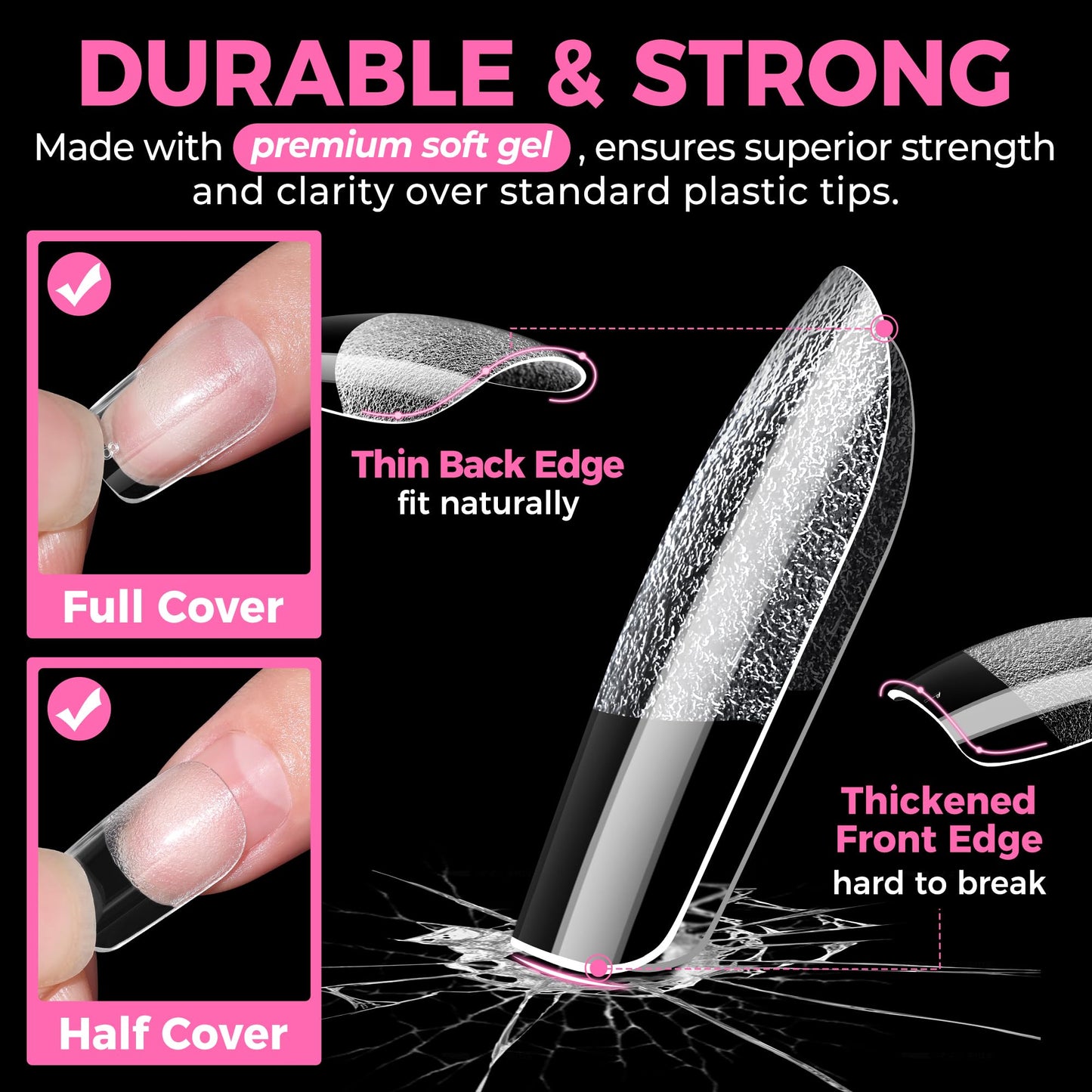UNA GELLA Short Square & Squoval Nail Tips 216pcs Pre-Etched Short Square Round Oval Press on Nails Squoval Clear Acrylic Fake Full Cover Gel Nails Tips for Nail Extensions Home DIY Salon 12 Sizes