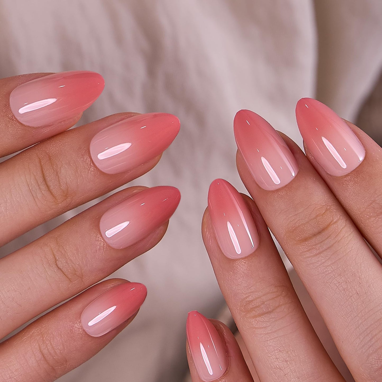 CurvLife 30pcs Press on Nails, Acrylic Fake Nail with Apricot Design, Full Cover False Nails Tips Glossy Nude Glue on Nails Artificial Stick on Nails for Women (gradient nails, Medium)