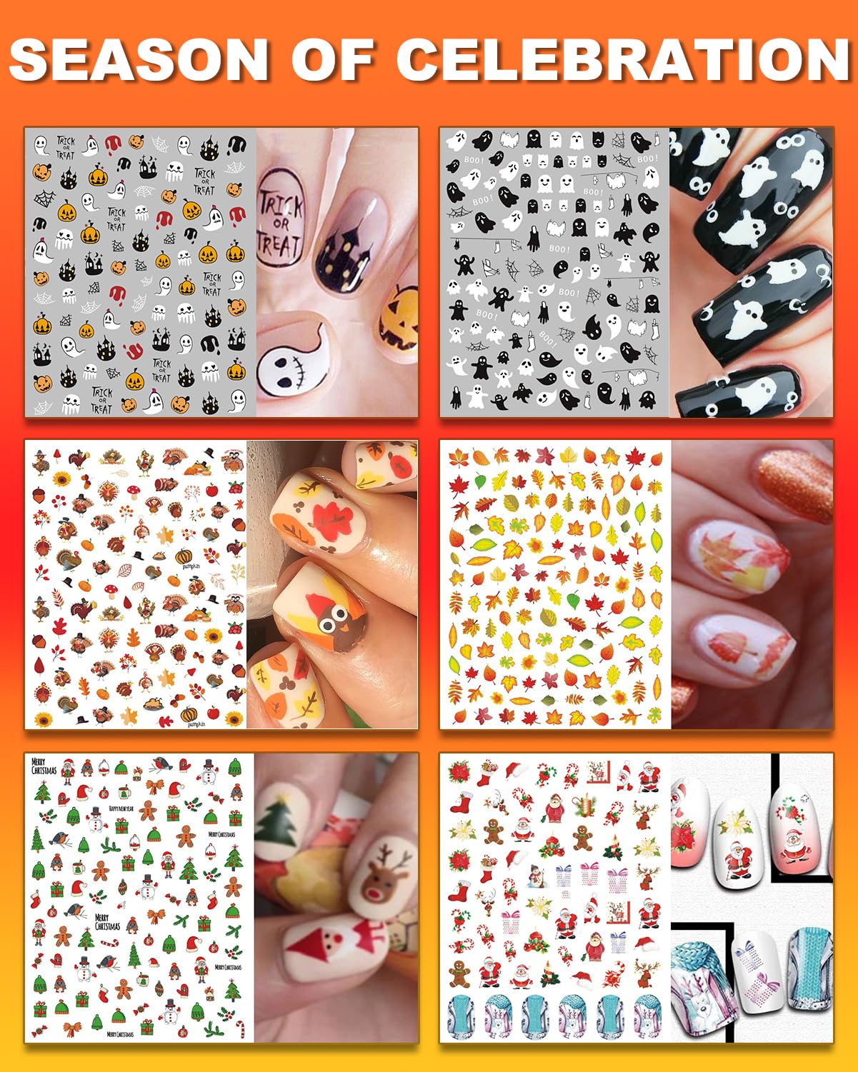 winthrop 36 Sheets All Holiday Nail Art Stickers, Mixed Season Nail Decals Set for All Year, Spring Summer 3D Self-Adhesive Colorful Pegatinas Uñas Daisy Butterfly 4th of July Halloween Christmas