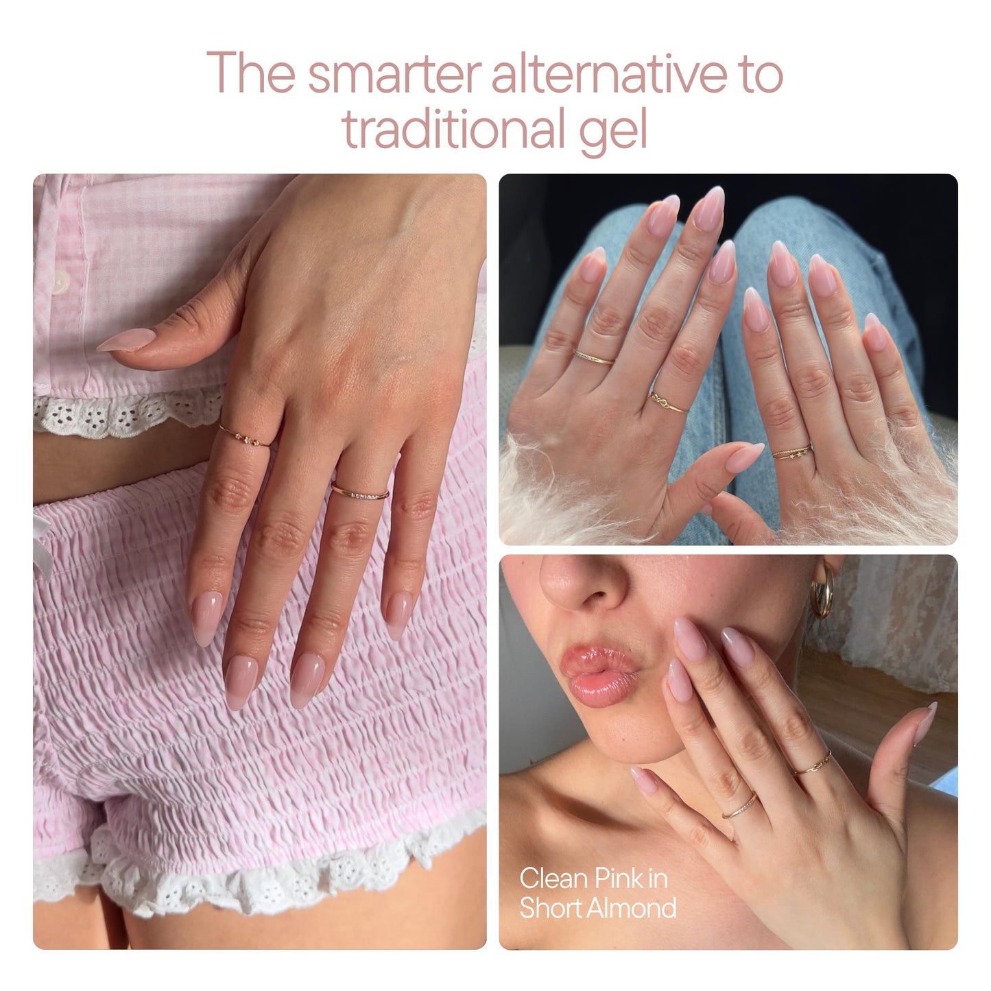 Celebritips Press On Nails - Salon U-ltimate™ | Clean Pink, Short Almond Nails, Reusable | 16 sizes - 32 Nails Kit with Glue and Sticky Tabs