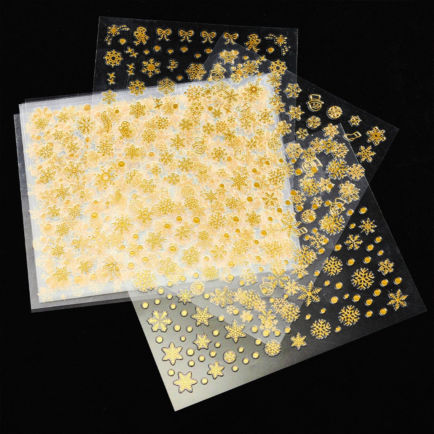 Gold Snowflake Nail Art Stickers Gold Christmas Nail Decals 3D Self-Adhesive Golden Metal Snowflake Design Nail Supplies for Women Christmas Nail Decorations
