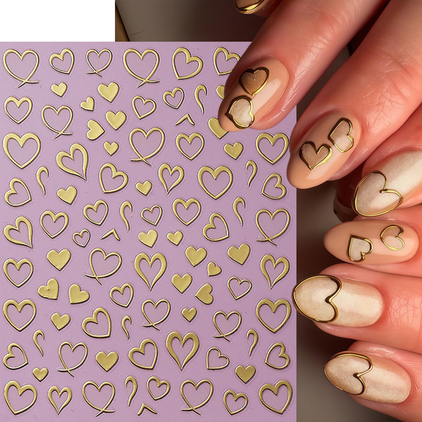6 Sheets Heart Nail Art Stickers Valentines Nail Decals Self-Adhesive Red Silver Gold Peach Hearts Nails Stickers Hollow Heart Love Sticker Nail Supplies for Women Holiday Acrylic Nails Decoration