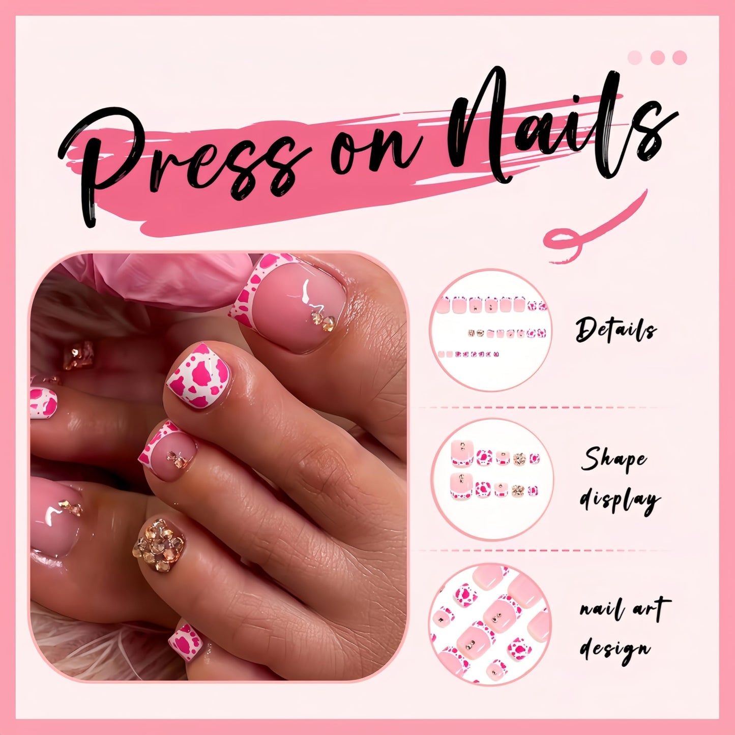 24Pcs Leopard Print French Tip Press on Toenails Short Square Fake Toe Nails Summer Toenail Press ons Full Cover Nude Acrylic False Toenails White French Tips Glue on Toe Nails for Women Manicure Kit