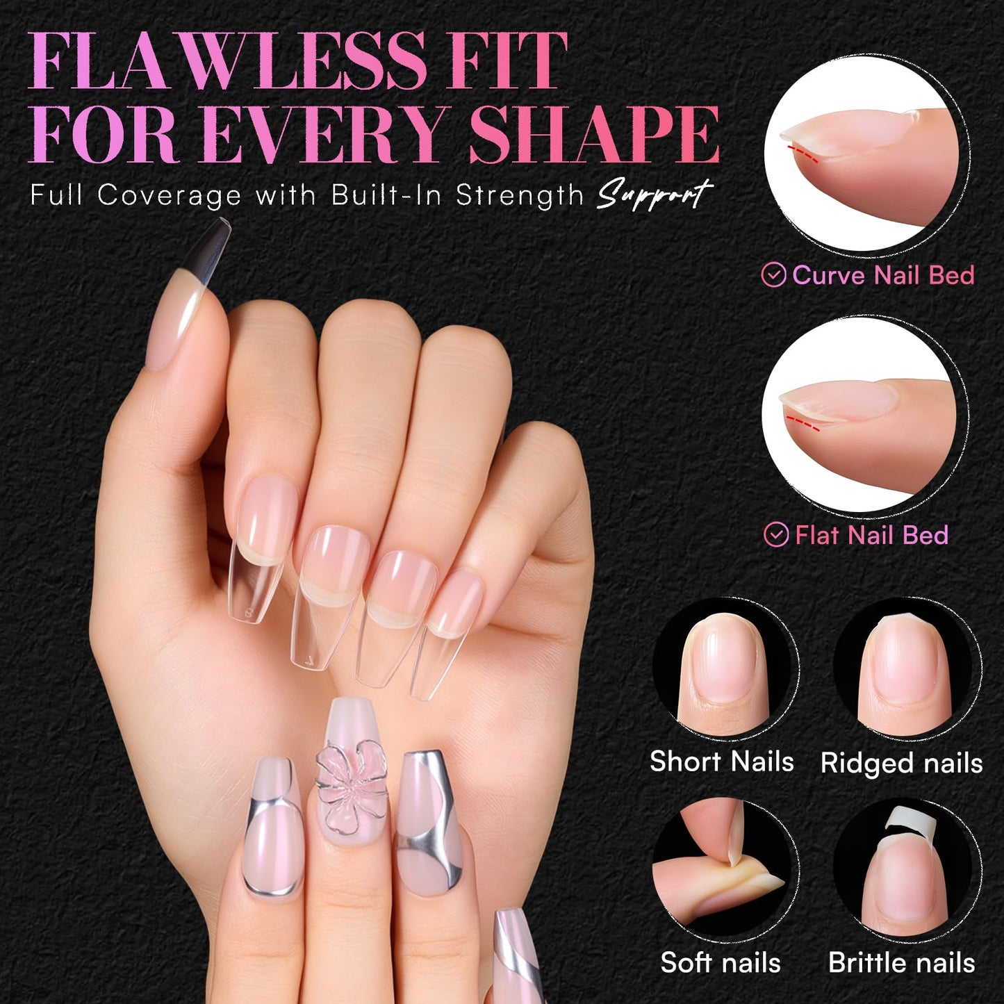 Makartt Medium Coffin Nail Tips: 504 PCS Pre-Etched Clear False Nails Tips, 15 Sizes Full Cover Half Matte Soft Acrylic Press On Nail Extensions Supplies Salon and DIY at Home