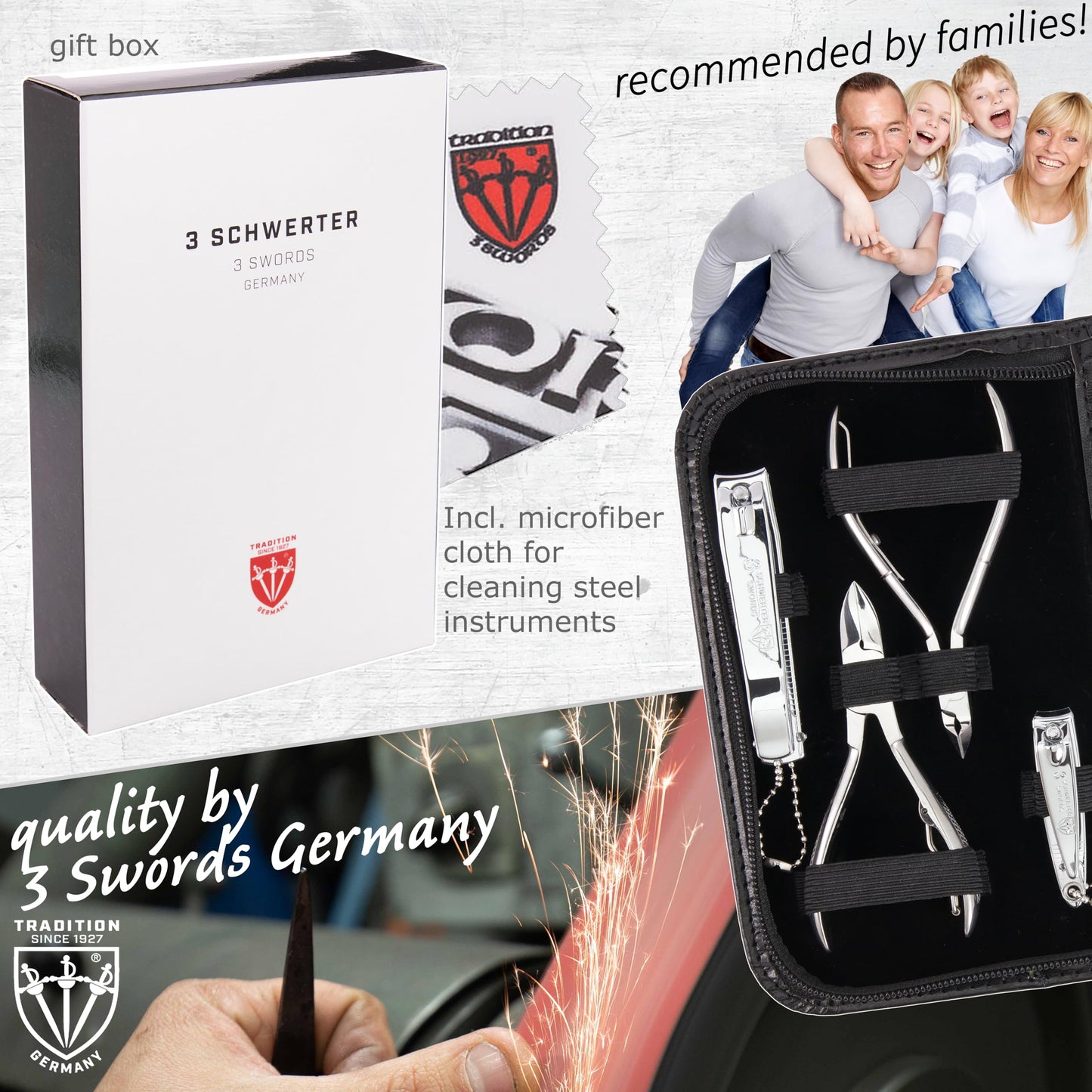 3 Swords Germany - brand quality 10 piece manicure pedicure grooming kit set for professional finger & toe nail care scissors clipper fashion leather case in gift box, Made by 3 Swords (00286)