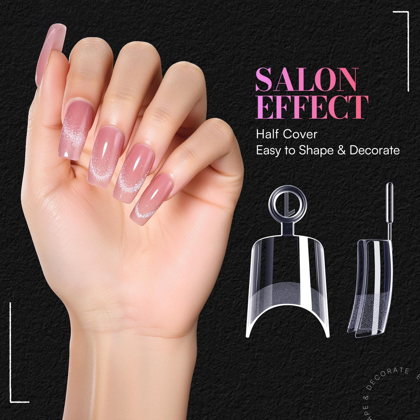 Makartt Short Square Nail Tips: 504 PCS Half Cover Pre-shaped Acrylic Nail Tips, Half Matte, 15 Sizes, False Nails - Easy-to-go Nail Extensions Manicure Supplies Salon DIY at Home