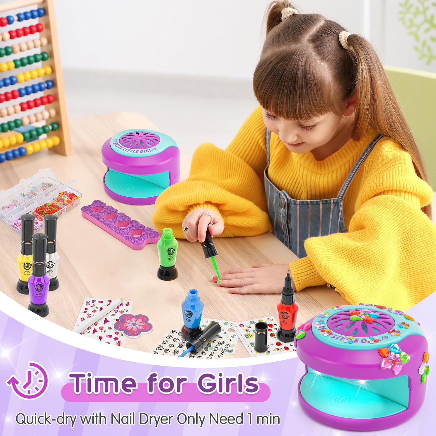 BATTOP Kids Nail Art Kit for Girls Ages 7-12 with Nail Dryer & 2 in 1 Water Based Nail Polish Pen & 3D Decoration & Sticker and Nail Flier - Idea Birthday Gifts for Girls 7 8 9 10 11 12