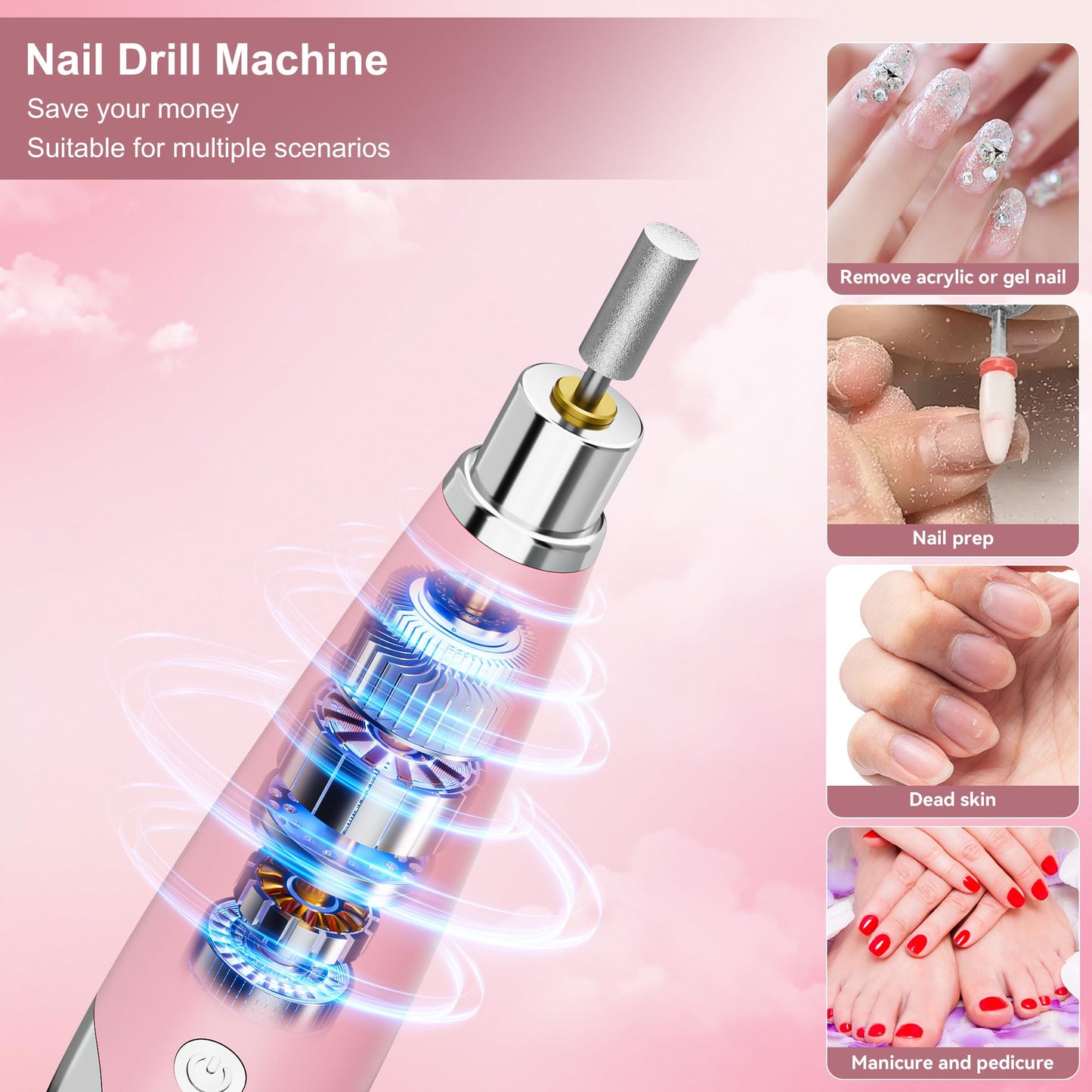 WOBSION Nail Tool Set, Nail Dust Collector & Electric Cordless Nail Drill 2-in-1, Portable Rechargeable Acrylic Gel Nail Removing and Polishing Manicure Tools for Beginners