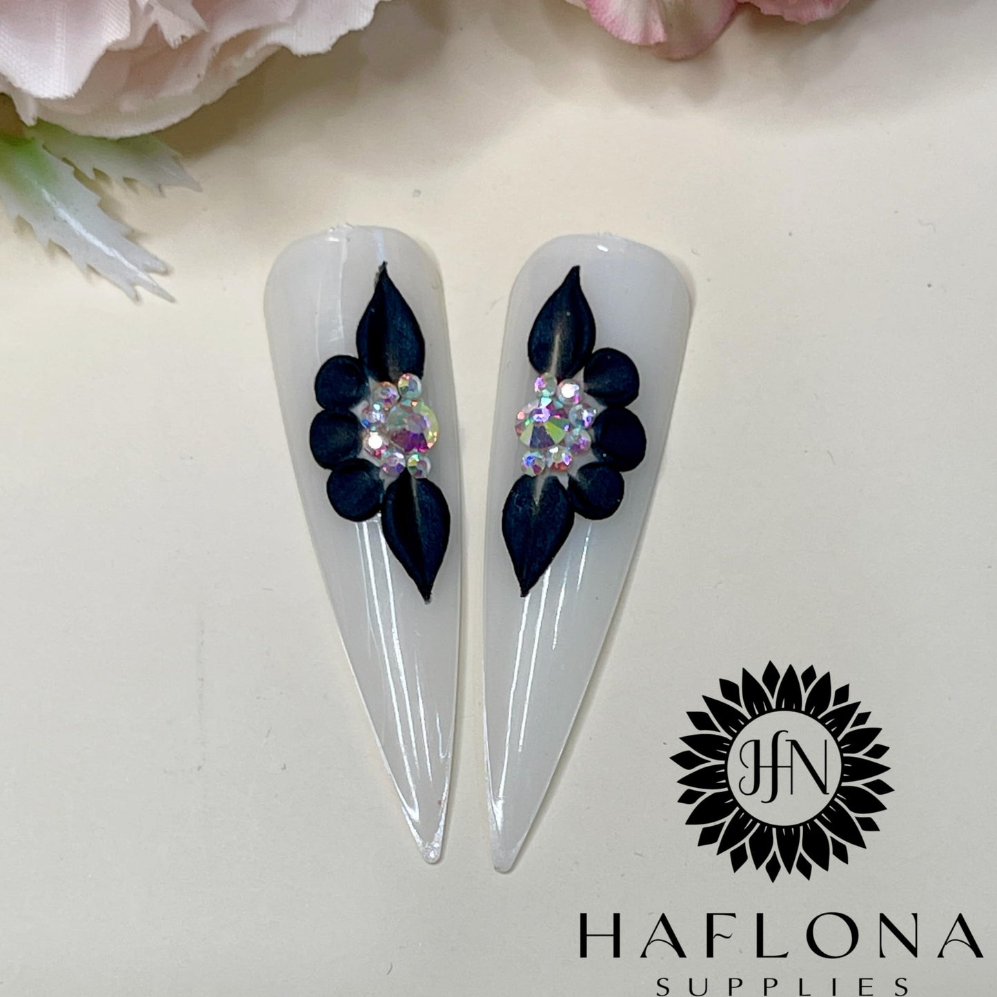 Set 24Pcs Long Poinettia-5P Enhance Your Artistic Projects with Handmade 3D Acrylic Flower Nails Charm For Long Size XL, XXL,XXXL - HaFLoNa (Long Poinettia (5 Petals))