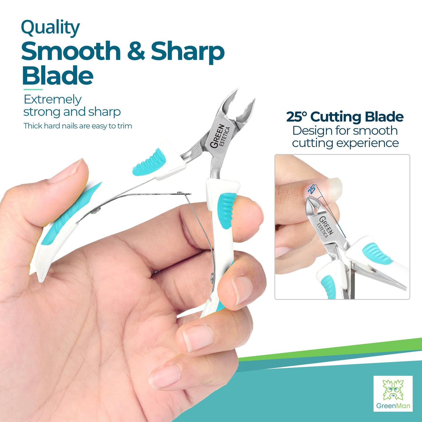 Professional Cuticle Trimmer & Premium Cuticle Nipper with Non-Slip Grip Handle– Stainless Steel Sharp Blades, Double Spring Manicure Pedicure Tools for Home & Salon Care (White/Green & Silver)