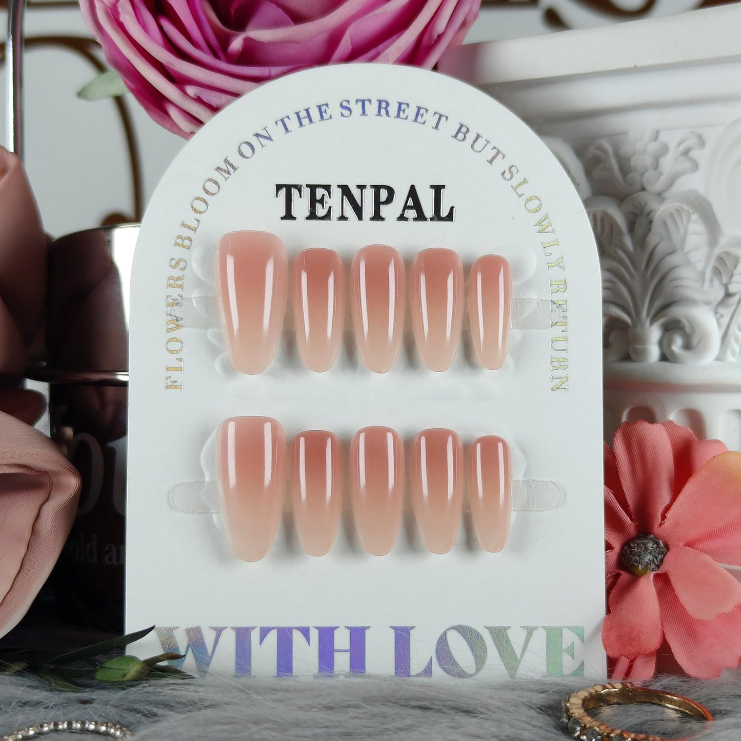 TENPAL Sheer Nude Press on Nails Medium Oval Salon Style for Everyday, Handmade & Reusable, Classic Sheer False Nails with a Clean Finish(XS)