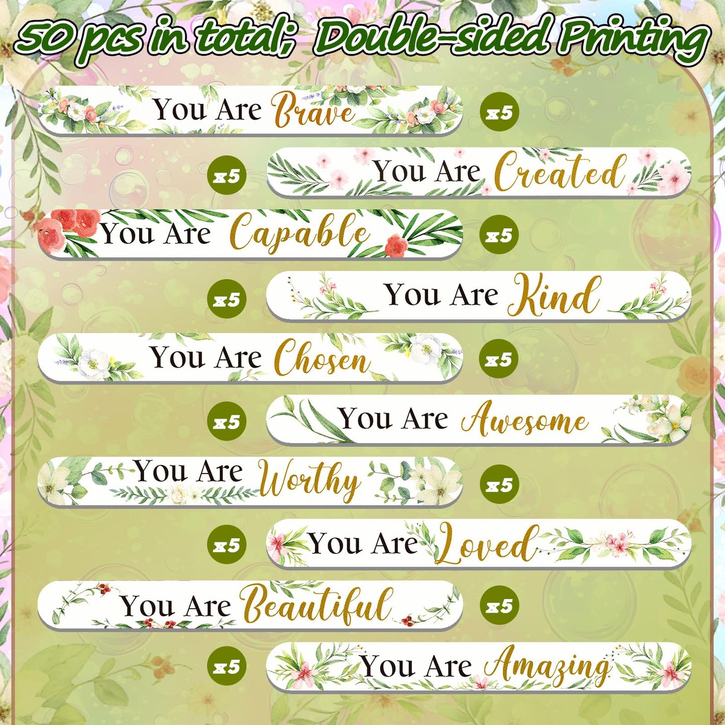 Therwen 50 Pcs Mothers Day Gifts Bulk Floral Christian Nail File Small Mom Women Church Gift Bulk Double Sided Emery Board Nail File Tool for Mother's Supply(Green Leaves Inspirational)