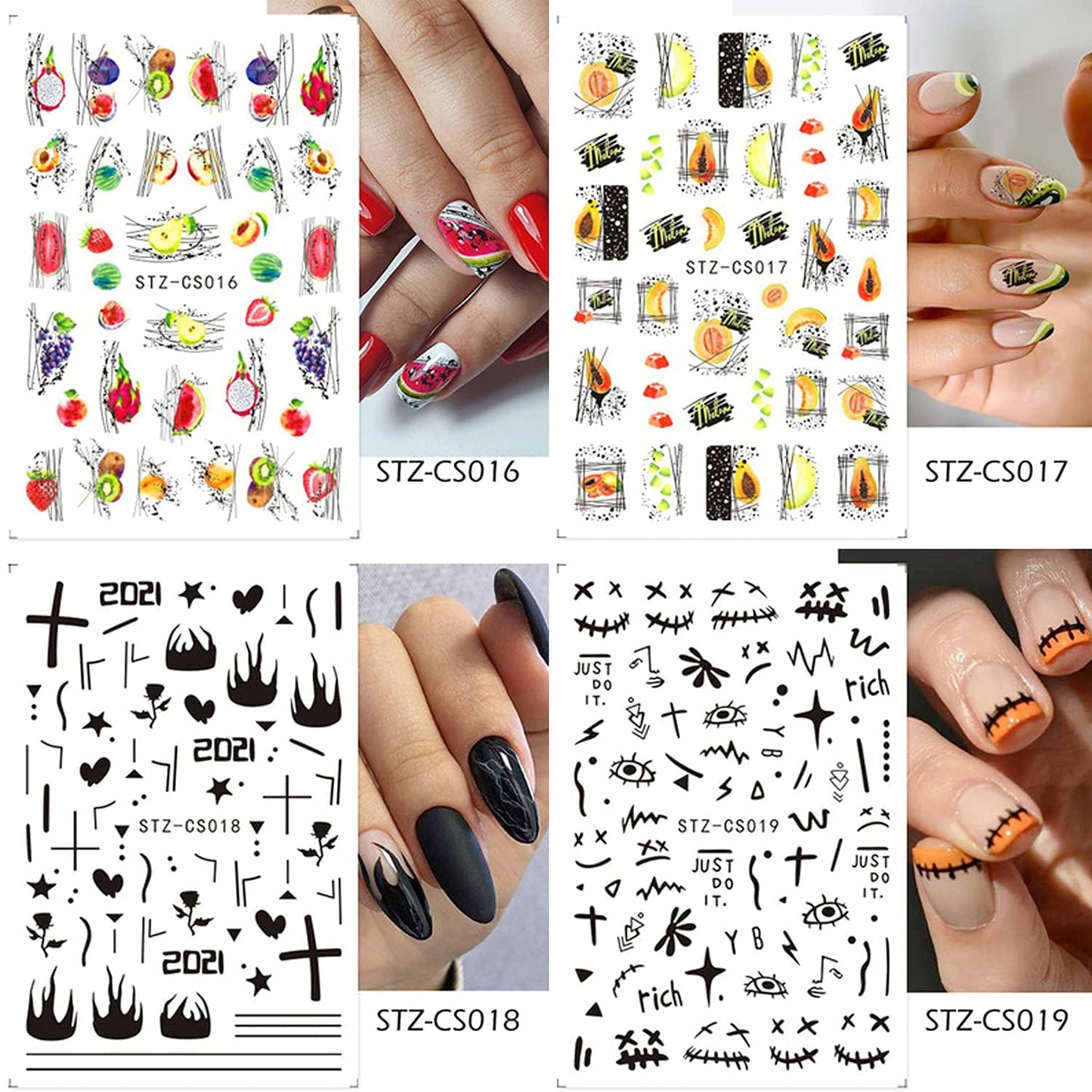 18 Sheets Colorful Nail Art Stickers with 8 Sheets Animal Nail Art Stickers