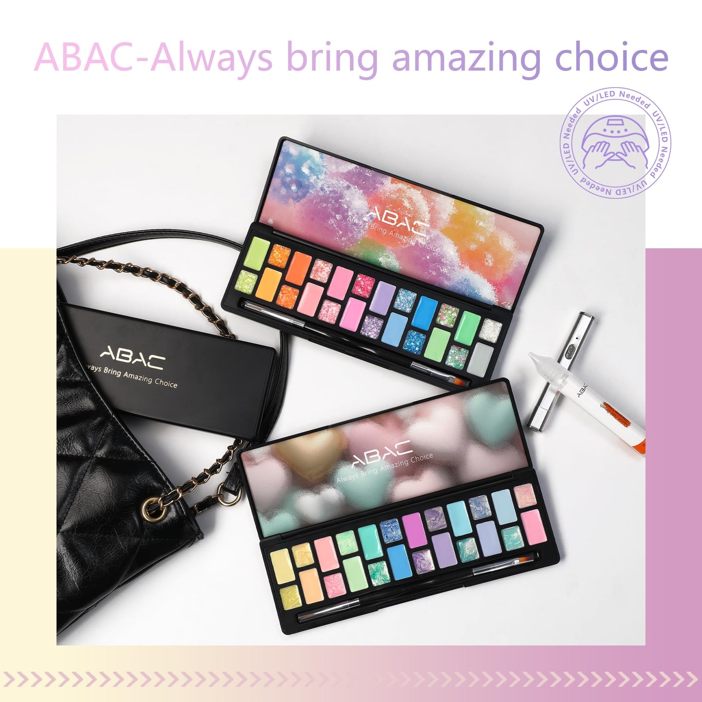 ABAC Pastel Shimmer Solid Gel Nail Polish,Ombre Gel Polish for Pat Painting,Spring&Summer Easter Hema-free 24 Colors Soak Off Gel Polish Kit w/Nail Art Brush for Salon and Nail Art DIY at Home
